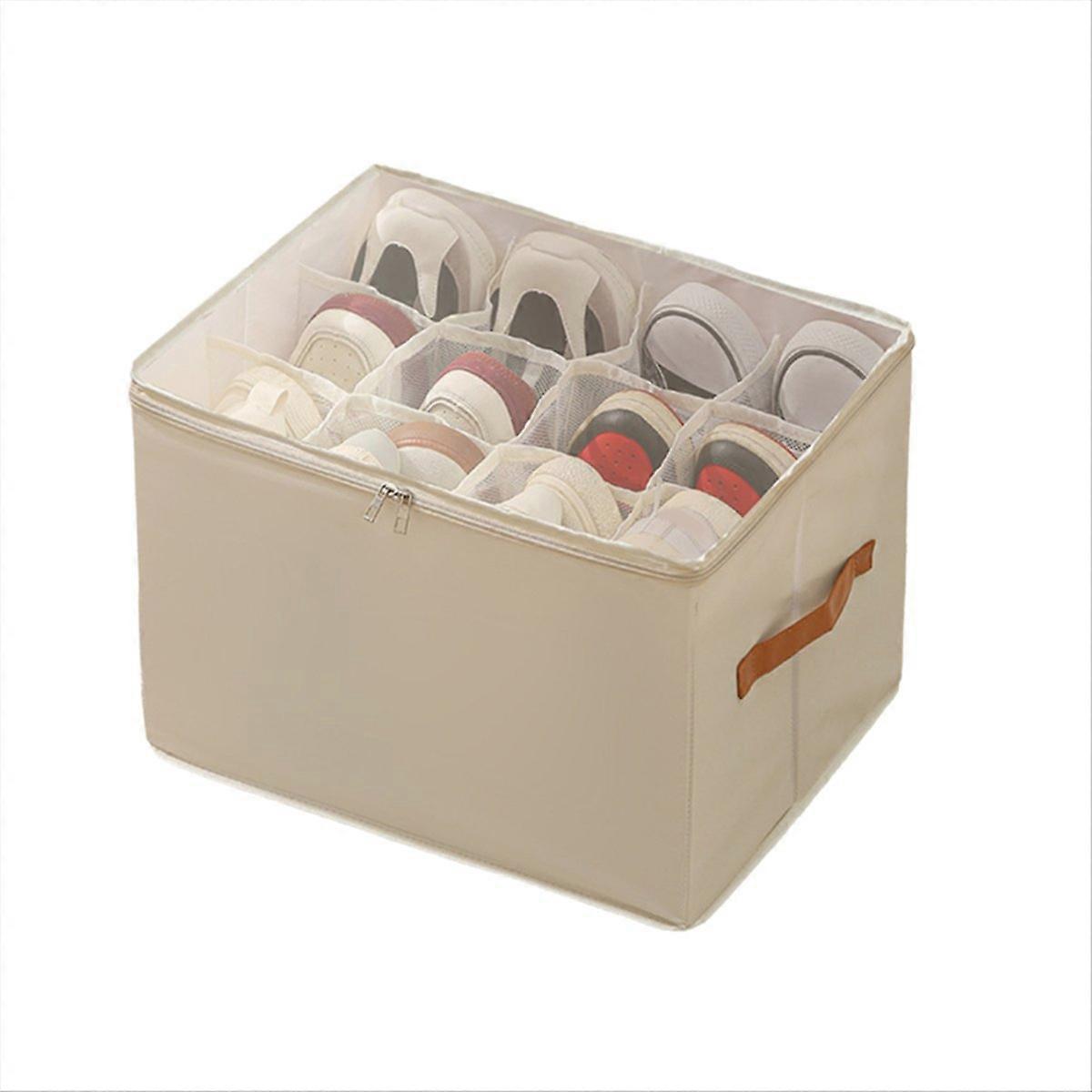 Schuhaufbewahrung Für Den Kleiderschrank, 2er-set Mit Deckel Und Stabilen Griffen, Beige