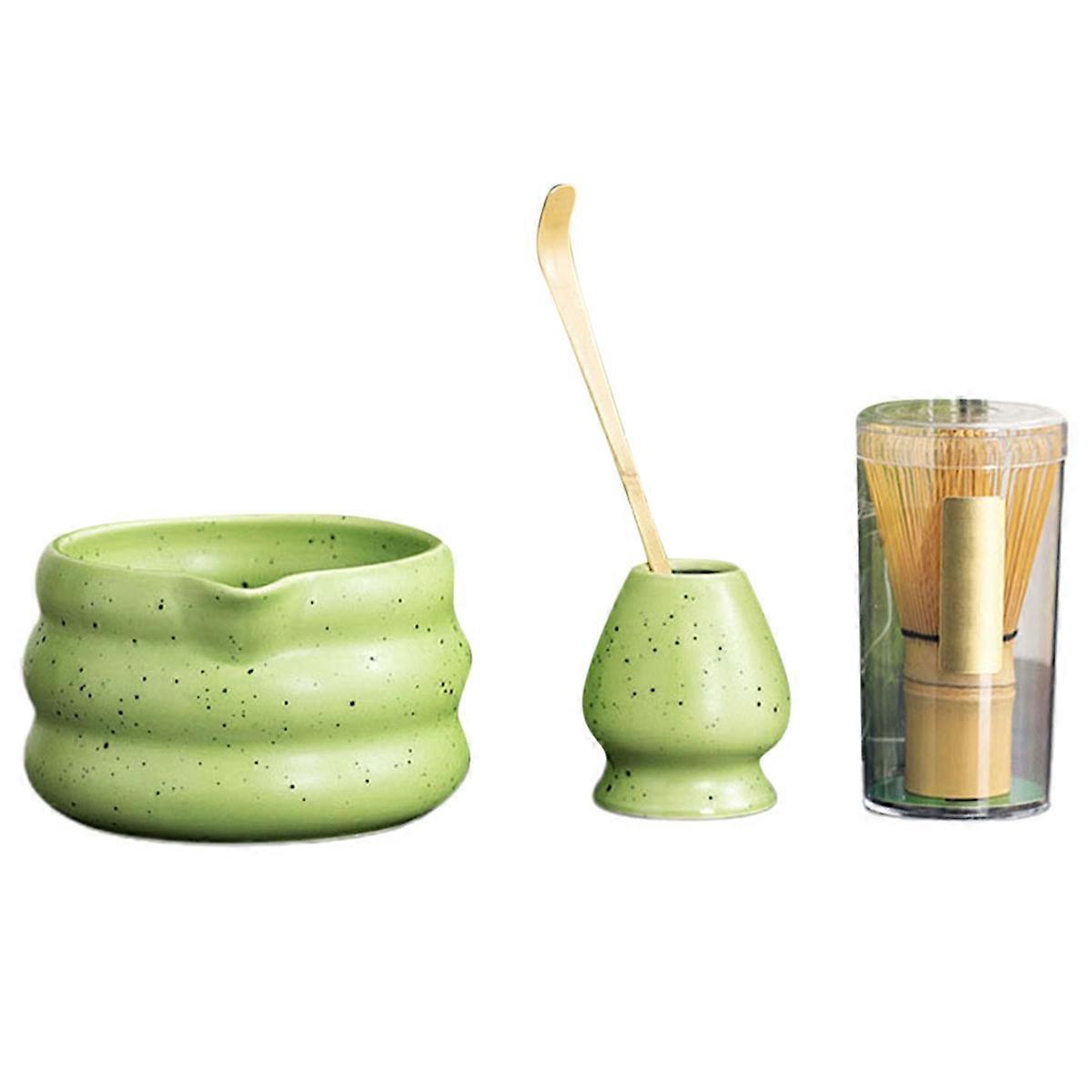 4-teiliges Japanisches Matcha-set: Matcha-schale Mit Ausguss, Teezubereitungswerkzeug, Grüner Matcha-ständer.