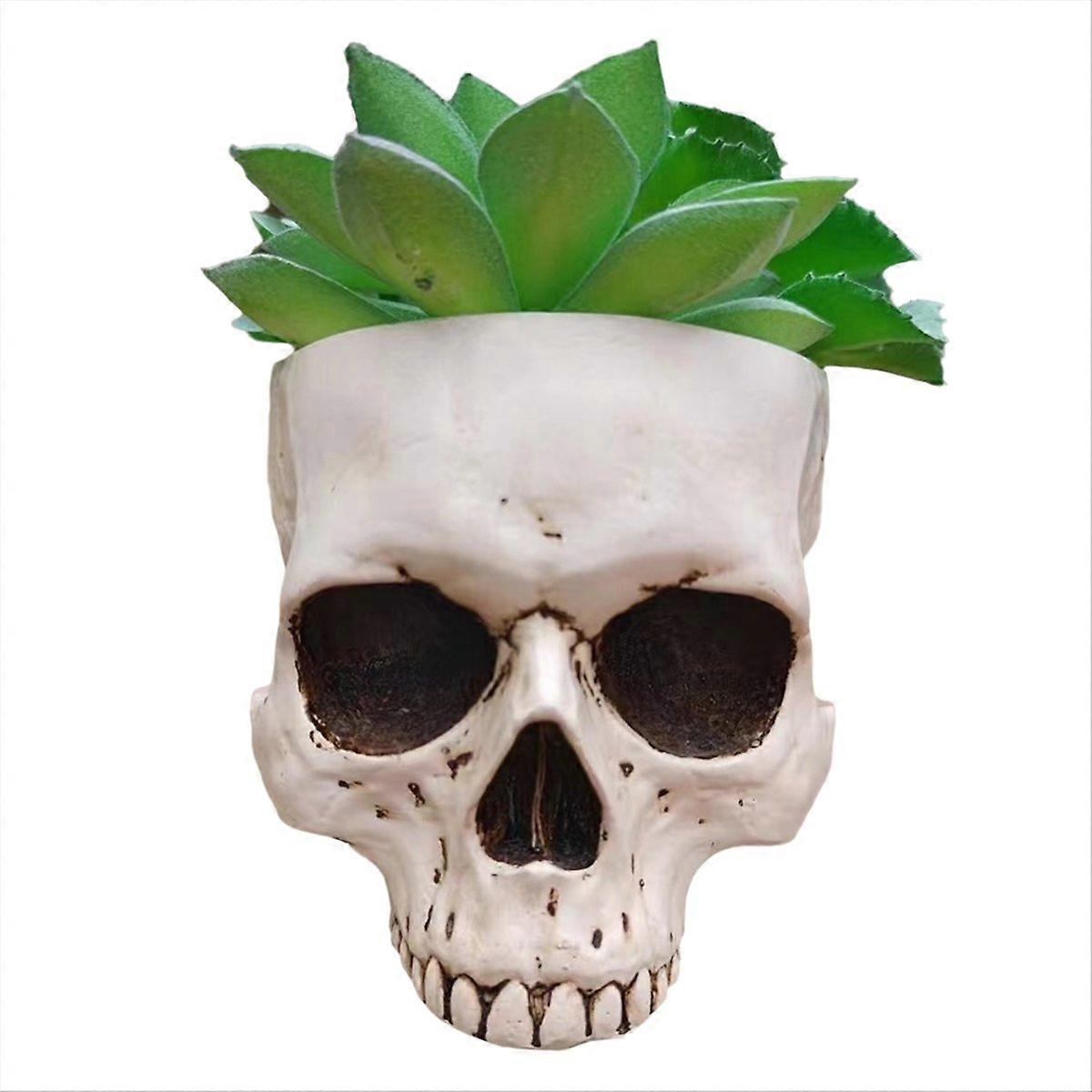 Weißer Halloween-totenkopf-blumentopf Als Dekoration