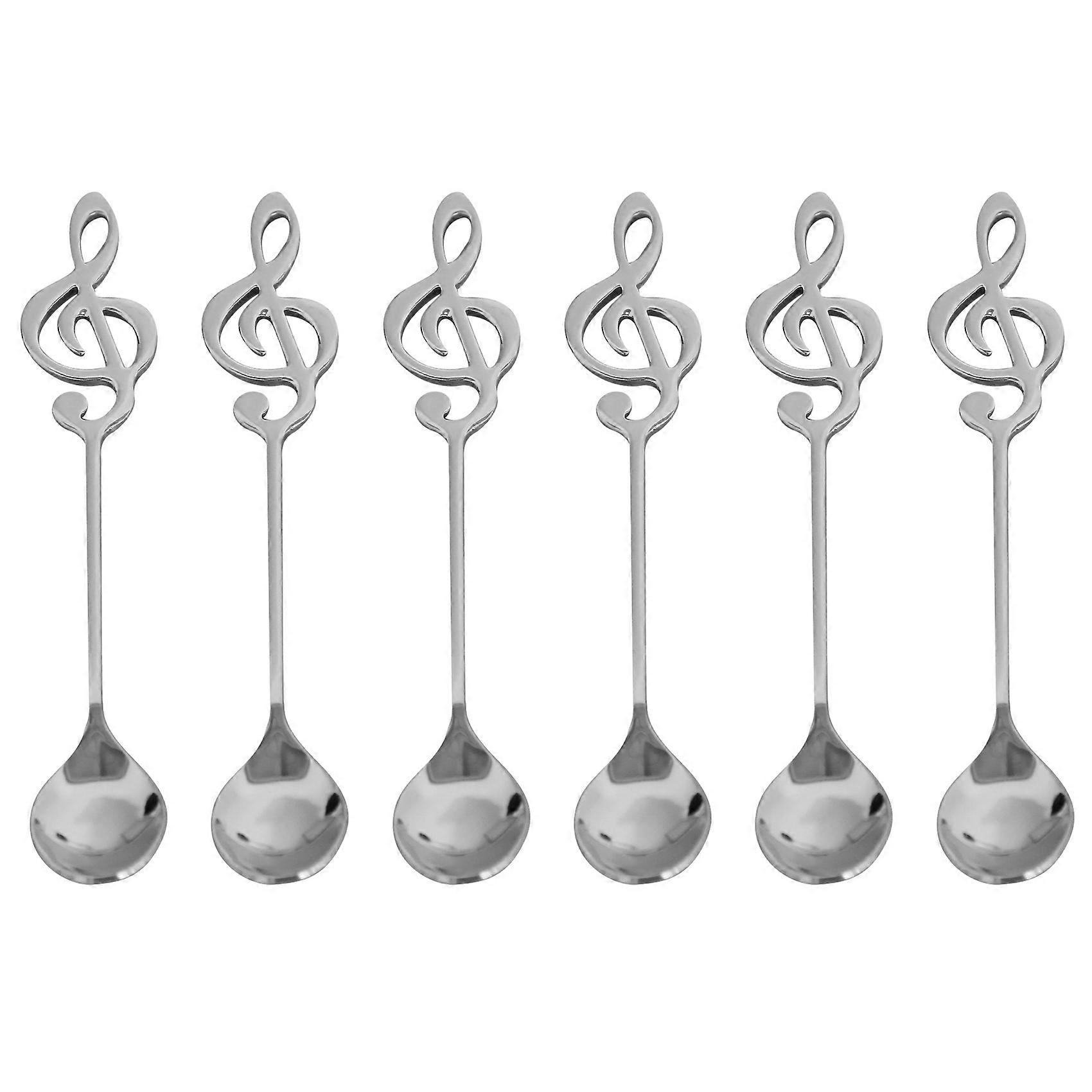 Set Mit 6 Niedlichen Edelstahl-teelöffeln In Form Von Noten
