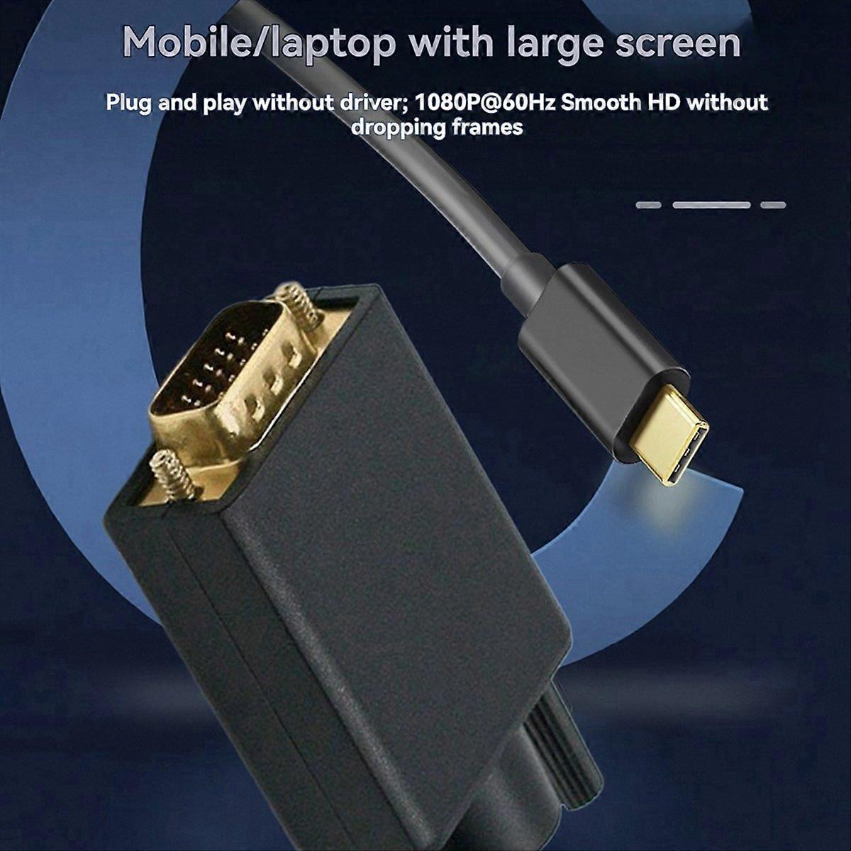 Usb-c-zu-vga-adapter (typ-c Auf 15-poligen D-sub-anschluss) Für Mobiltelefone, Laptops, Monitore, Projektoren Und Usb-3.1-fernseher