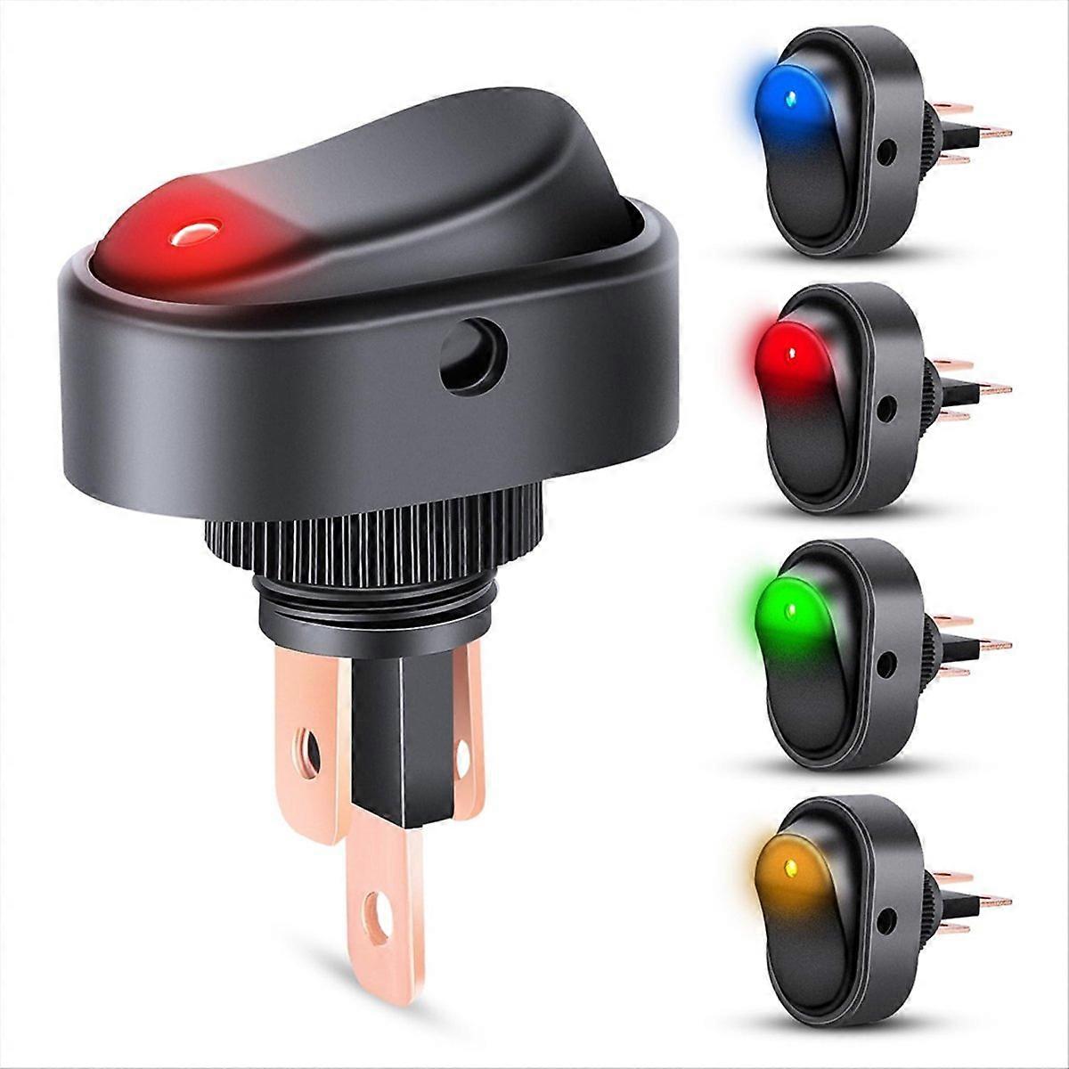 5er-pack Led-beleuchtete Wippschalter, 12 V, 30 A, 3-poliger Spst-stecker, Ovale Form, 12-mm-bohrung