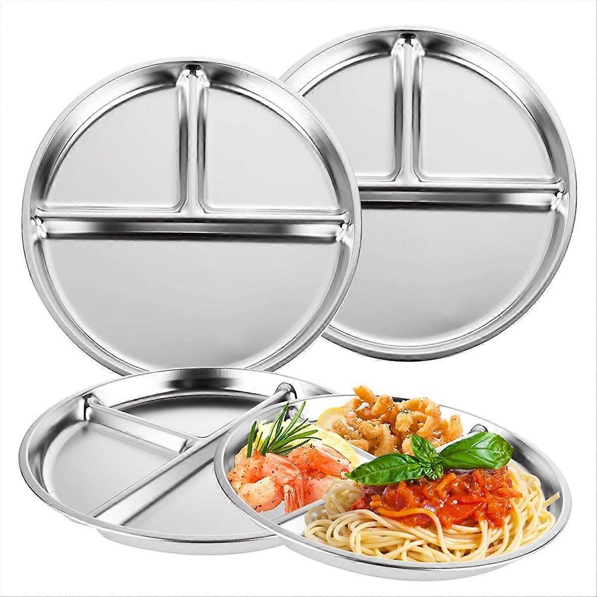 Set Aus 3 Unterteilten Edelstahlplatten, 3 Fächer Zur Portionskontrolle, Wiederverwendbare 23-cm-mini-tabletts