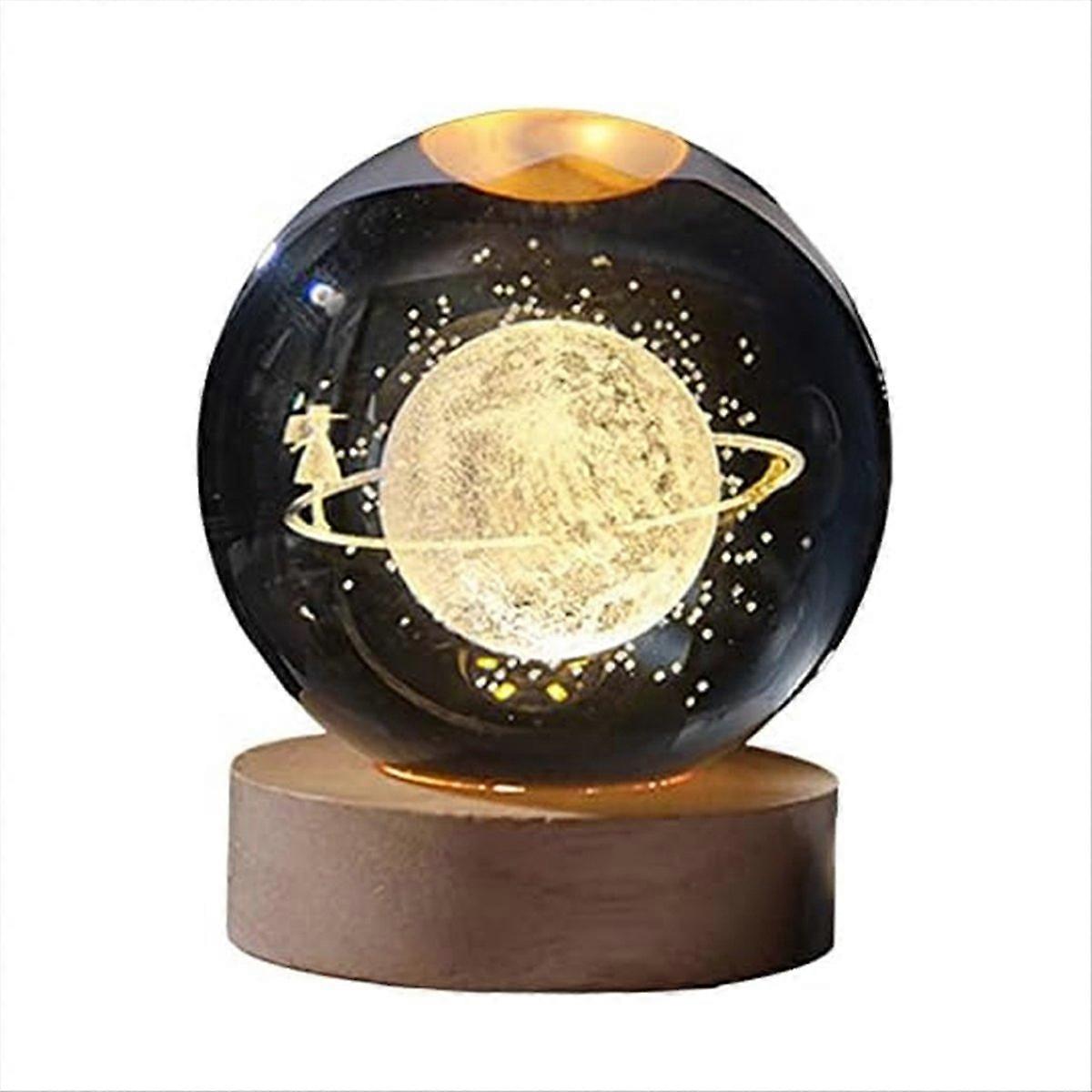 3d-gravierte Led-galaxiekugel-nachtlampe, Sternenklare Glaskugel Mit Holzsockel, Wohndekoration, Geschenk Für Frauen Und Mädchen