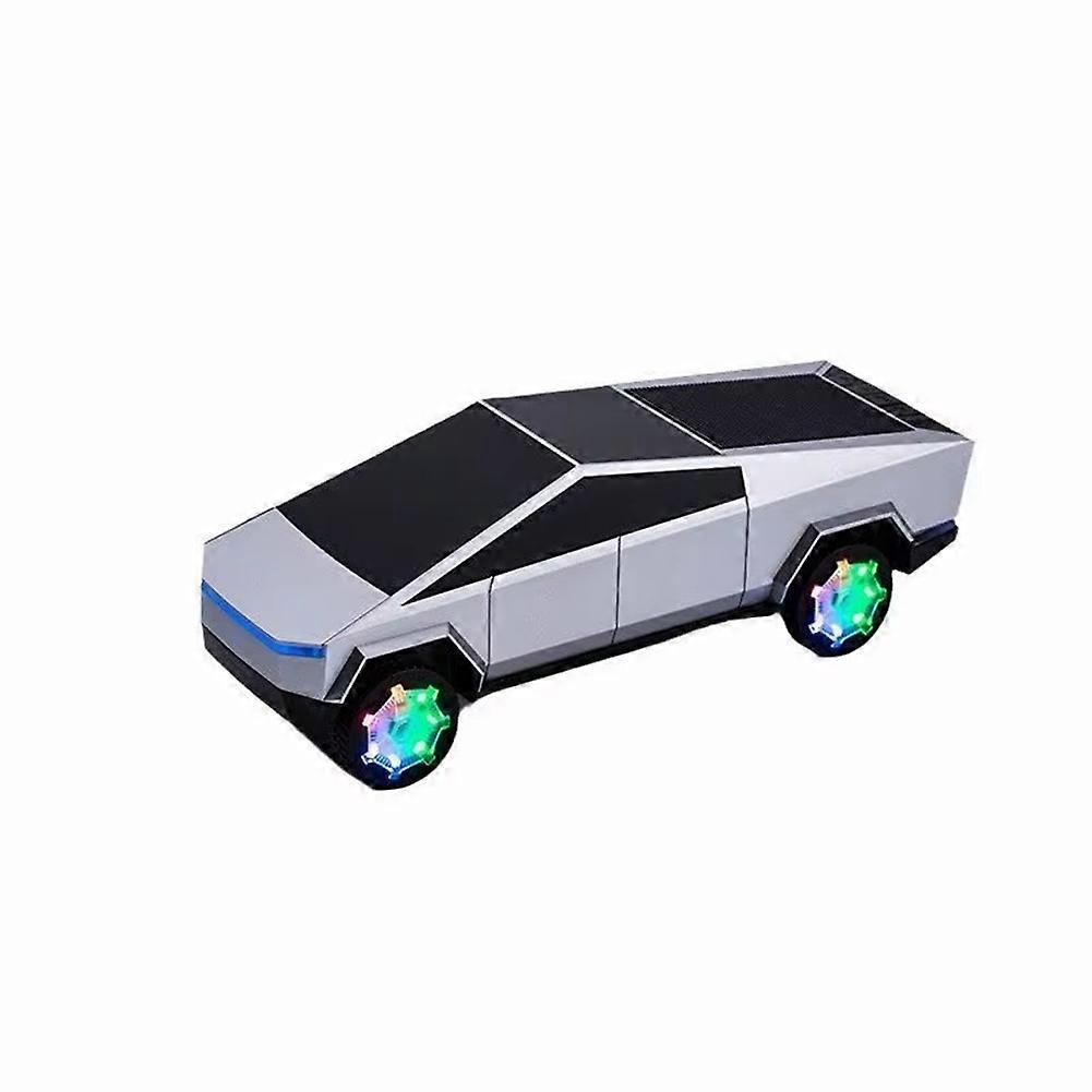 Tragbarer Bluetooth-lautsprecher Mit Kabellosem Ladegerät, Cybertruck-modell, Rgb-beleuchtung, Hi-fi-stereo-sound, Silbergrau
