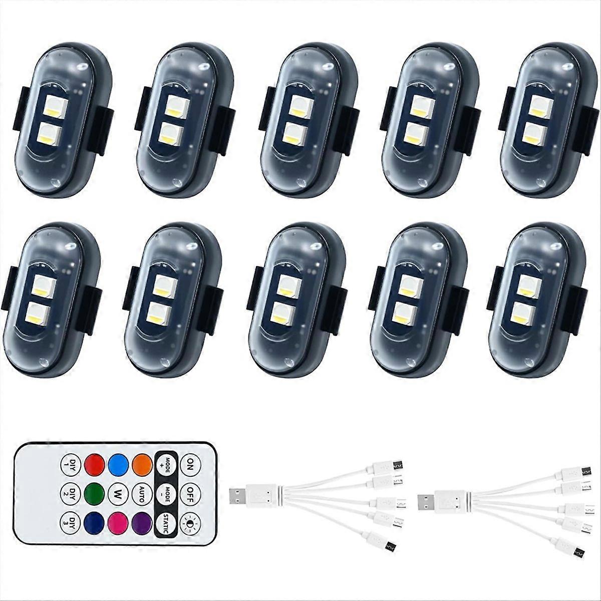 Set Mit 10 Kabellosen Led-autolichtern Mit Fernbedienung, Hochhellem Kabellosem Led-blitzlicht, 8 Farben, Usb-ladefunktion
