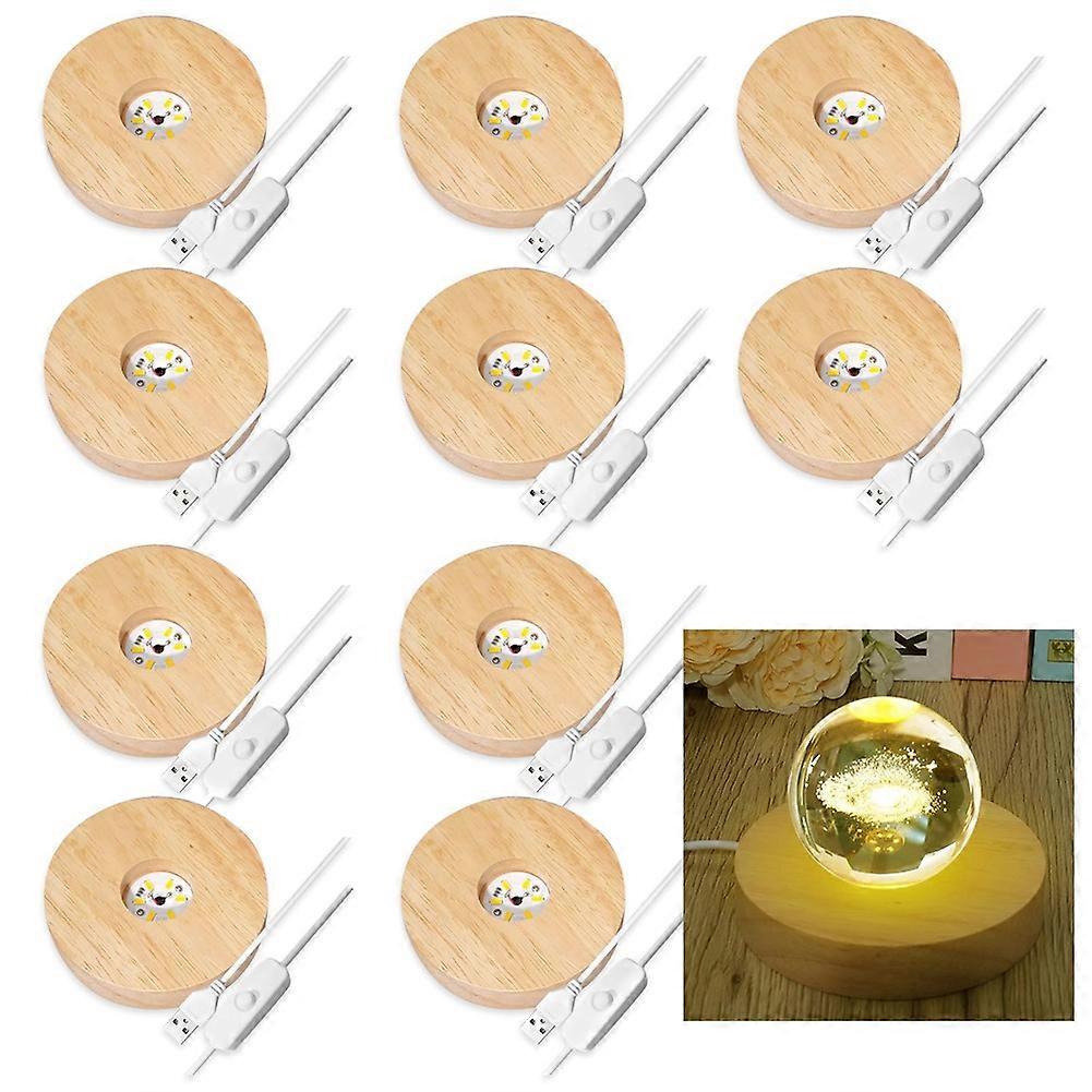 Set Mit 10 Runden Holzsockeln Mit Led-beleuchtung