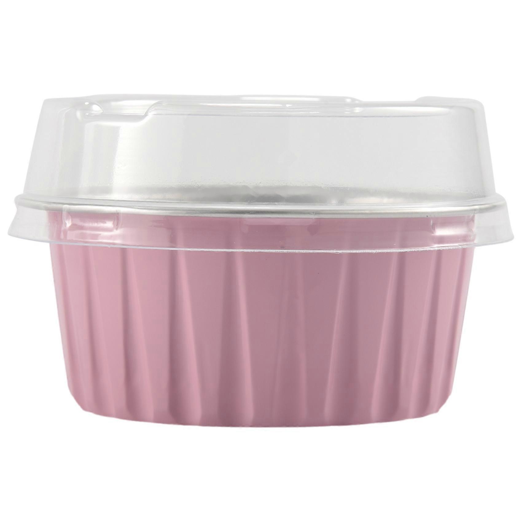 Packung Mit 100 Einweg-kuchenförmchen (125 Ml) Mit Deckel Aus Rosa Aluminium.