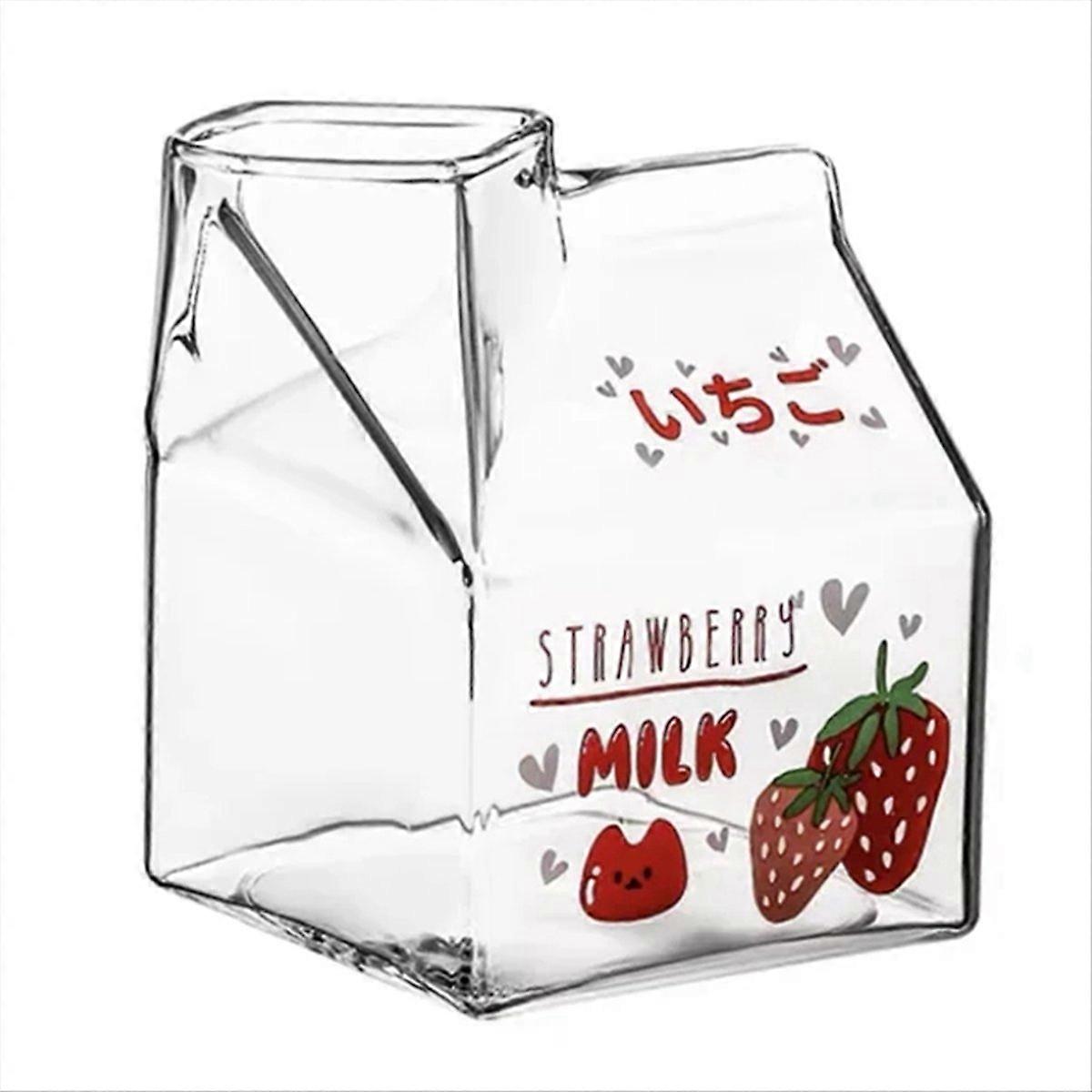 Kawaii 350ml Quadratische Glasmilchflaschen Im Desserttopf-stil, A
