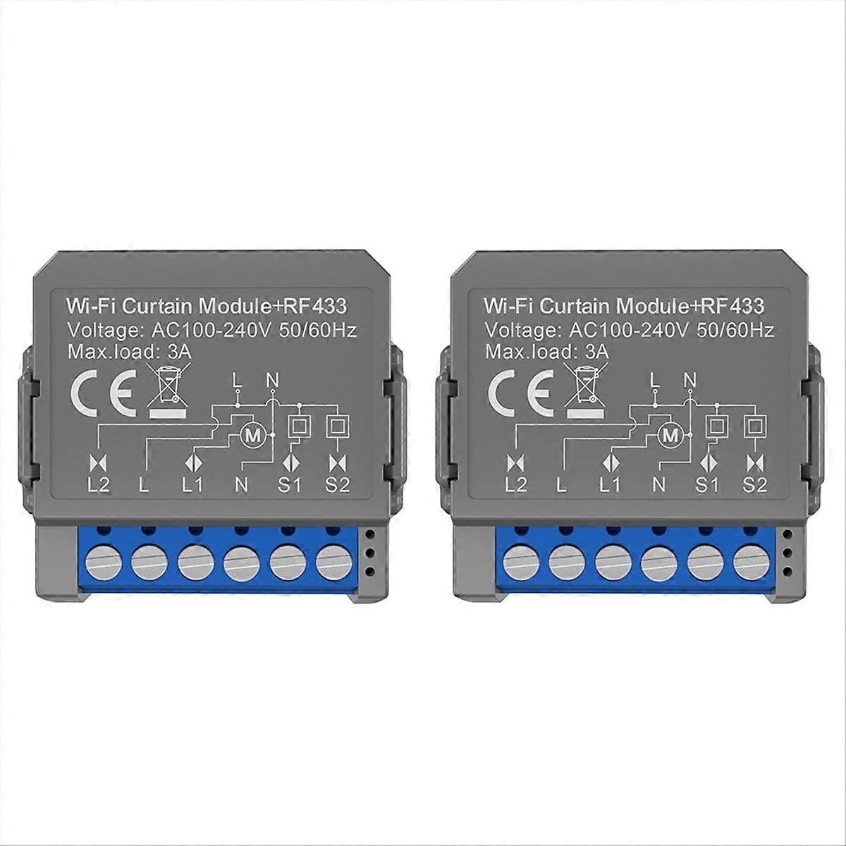 Set Aus 2 Tuya Wifi Smart-steuermodulen Für Vorhänge Mit Rf433 Fernbedienung, Kompatibel Mit Rollomotoren Und Für Den Heimgebrauch.