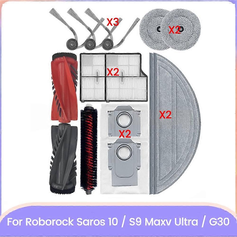 14 Ersatzteile Für Den Staubsauger Saros 10 / S9 Maxv Ultra / G30: Hauptseitenbürste, Hepa-filter, Reinigungstuch Und Staubbeutel.