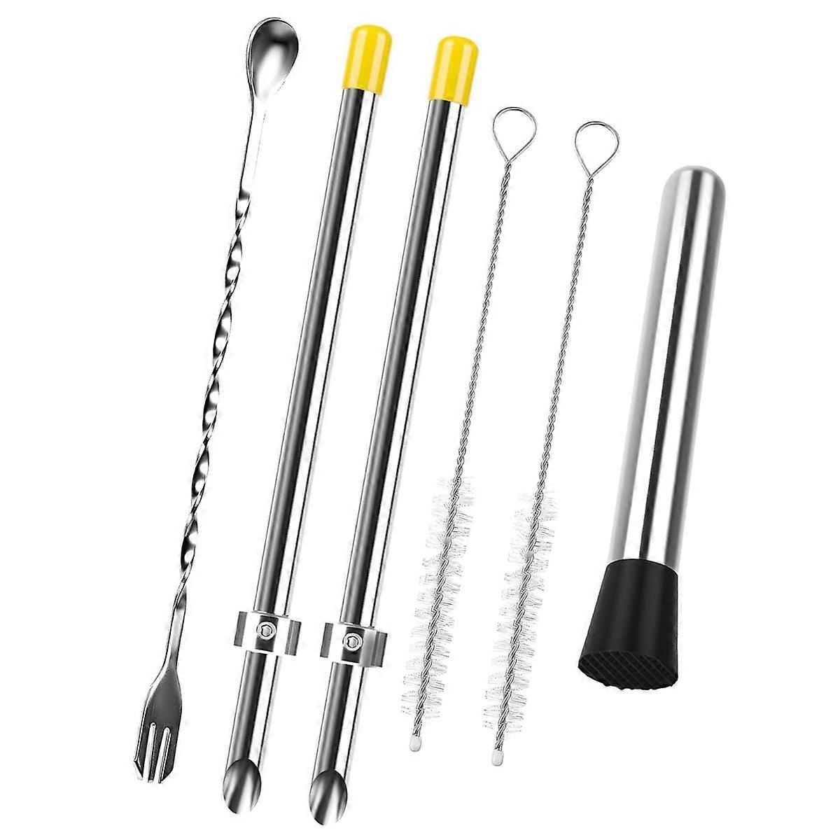 Professionelles 6-teiliges Limonadenstand-set, Inklusive 2 Strohhalmschneidern, Einem Stößel, Einem Rührlöffel Und 2 Strohhalmreinigungsbürsten.