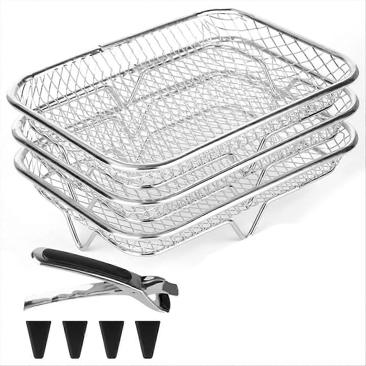 Airfryer-roste, 3-stufiges Stapelbares Regal, Edelstahl 304, Ofenfest, Airfryer-zubehör, Rechteckig