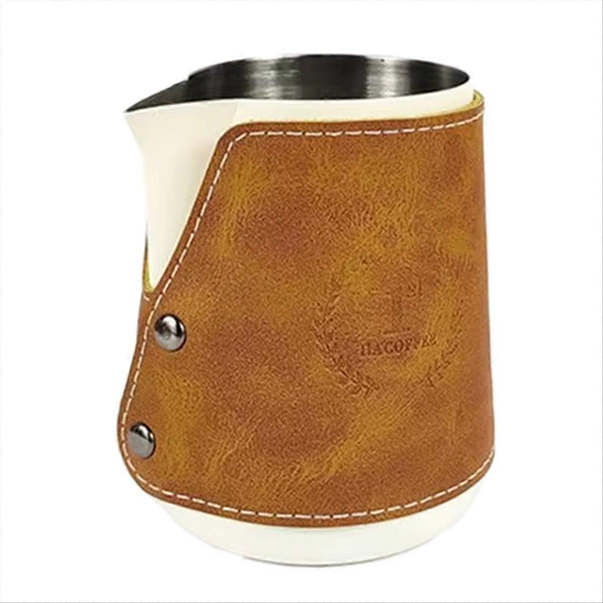 400-ml-milchkännchen Aus Edelstahl Mit Lederdeckel – Kännchen Im Vintage-stil Für Latte Macchiato Und Cappuccino