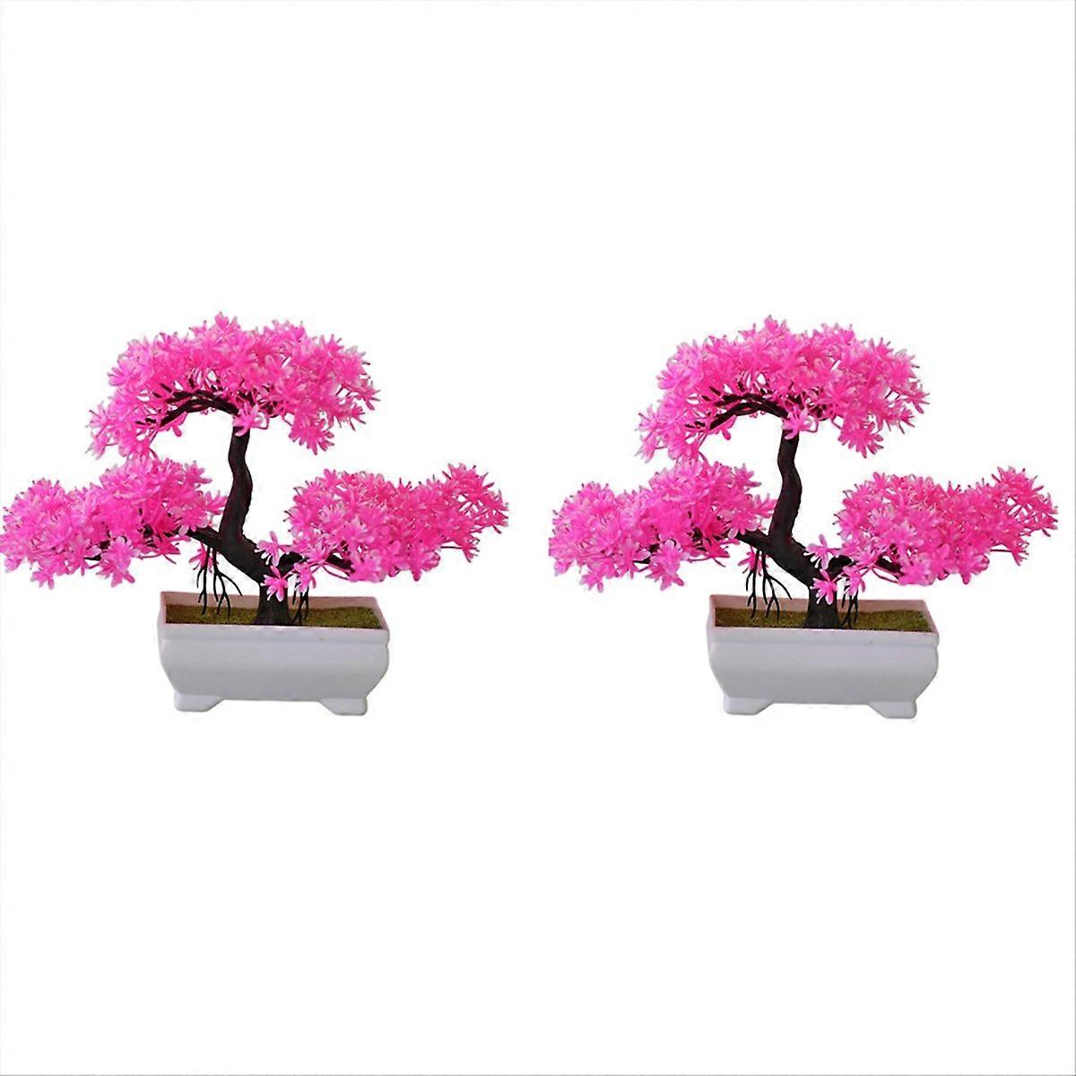 Set Mit 2 Rosa Plastiktöpfen Für Künstliche Bonsai, Kleine Bäume Und Künstliche Pflanzen.