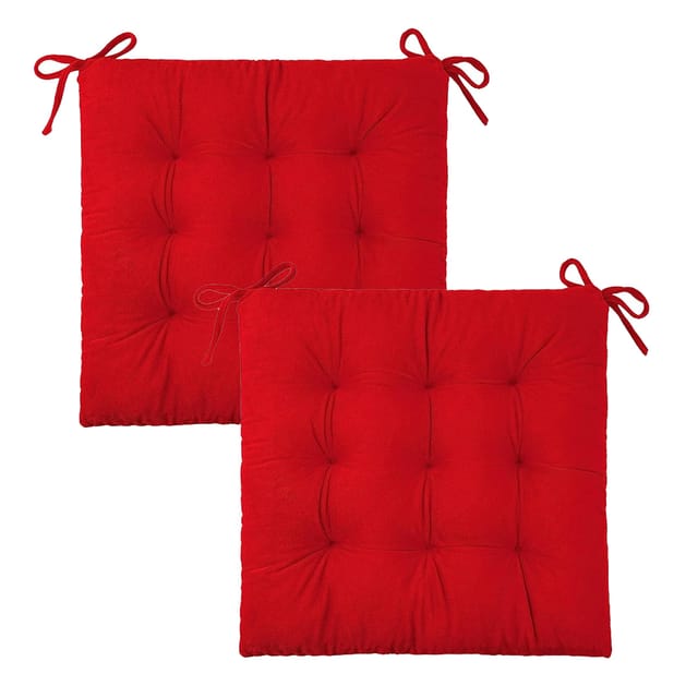 Set Mit 2 Superweichen, Quadratischen Stuhlkissen Mit Bändern – 40 X 40 Cm, Rot, Für Den Innen- Und Außenbereich