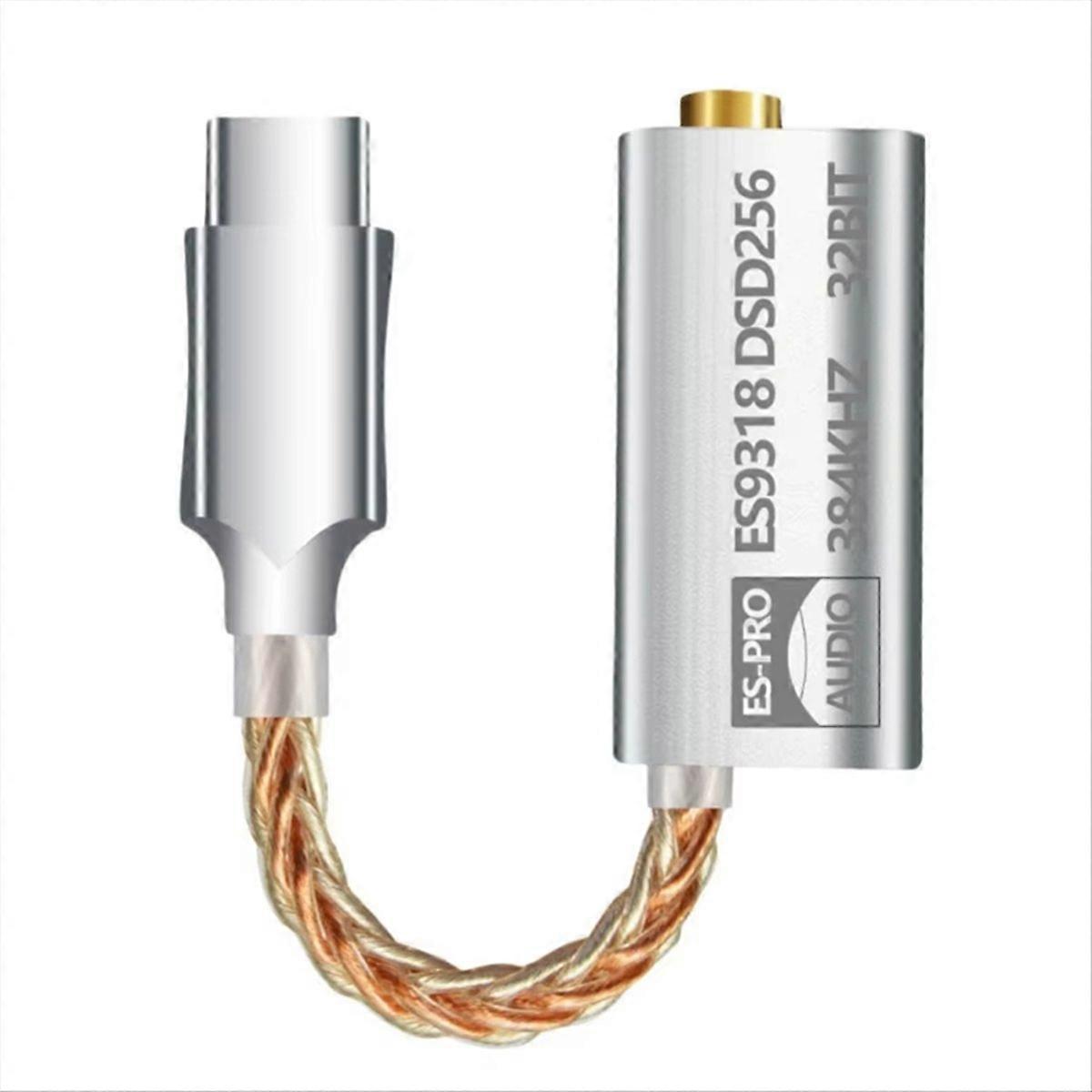 Es9318 Typ-c Hi-fi Usb Auf 3,5-mm-klinkenadapter, 32 Bit/384 Khz, Dsd256, 180 Mw Ausgangsleistung, Cnc-gefrästes Metallgehäuse.