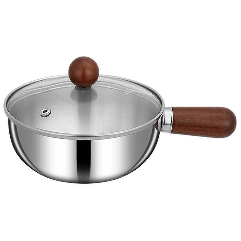 Kleine Mehrzweckschüssel Aus Edelstahl Mit Holzgriff, Ideal Zum Kochen Von Soßen, Obstsalaten Oder Joghurt.