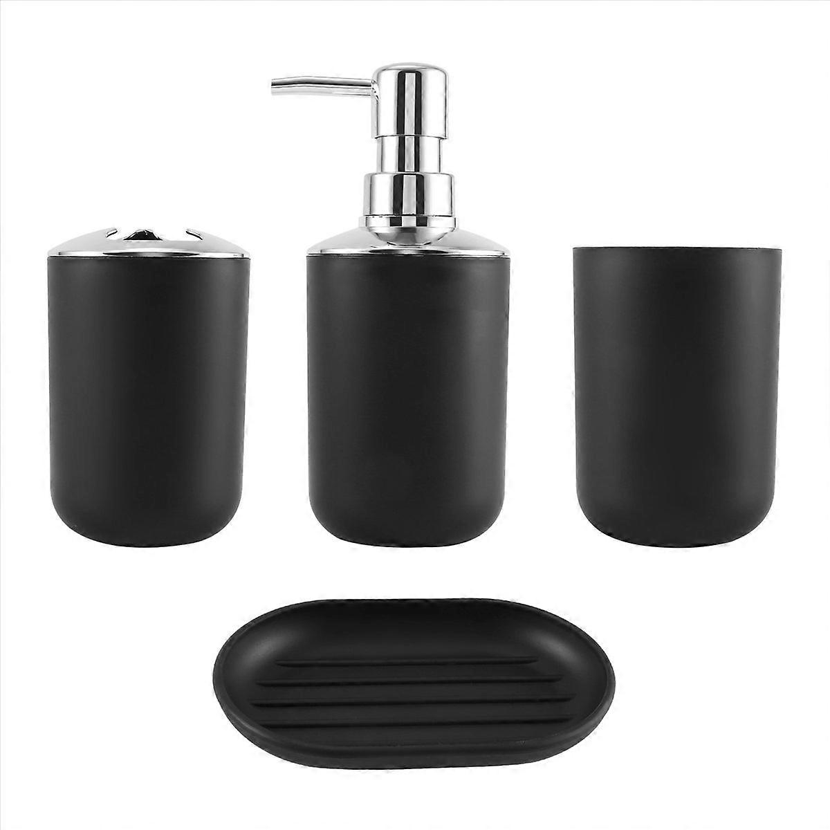 Set Mit 4 Badezimmeraccessoires Aus Kunststoff, Inklusive Zahnbürstenhalter (schwarz)