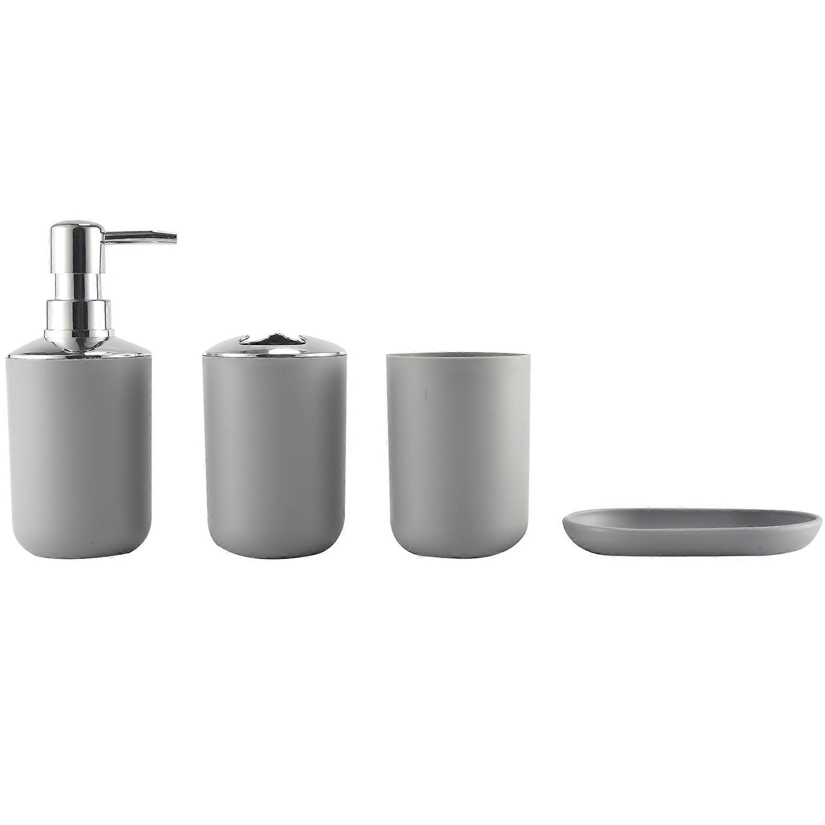 Set Mit 4 Badezimmeraccessoires Aus Kunststoff, Inklusive Zahnbürstenhalter (grau)