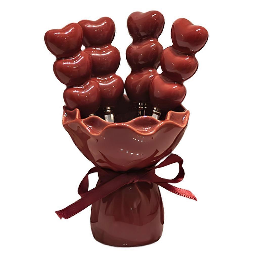 Set Aus Niedlichen Kleinen Dessertgabeln Aus Edelstahl Und Keramik, Inklusive Aufbewahrungsbehälter.