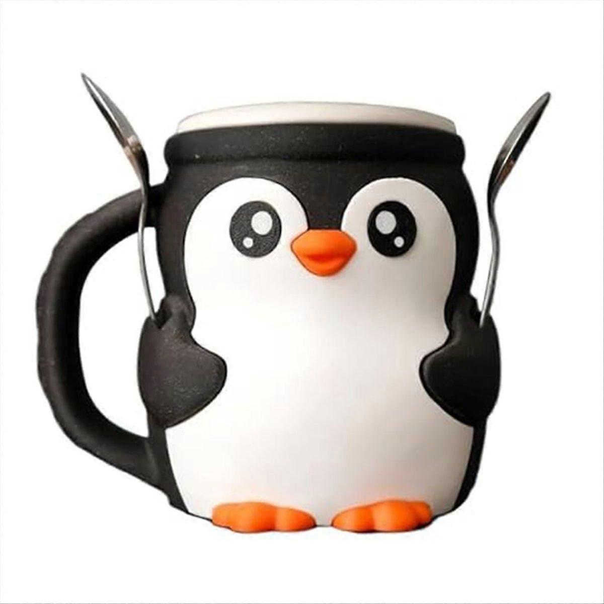 Niedlicher Pinguin-eisbecherhalter Mit Löffelhalter, Wiederverwendbarer Pinguin-eisbecherdeckel Mit Frostschutzgriff