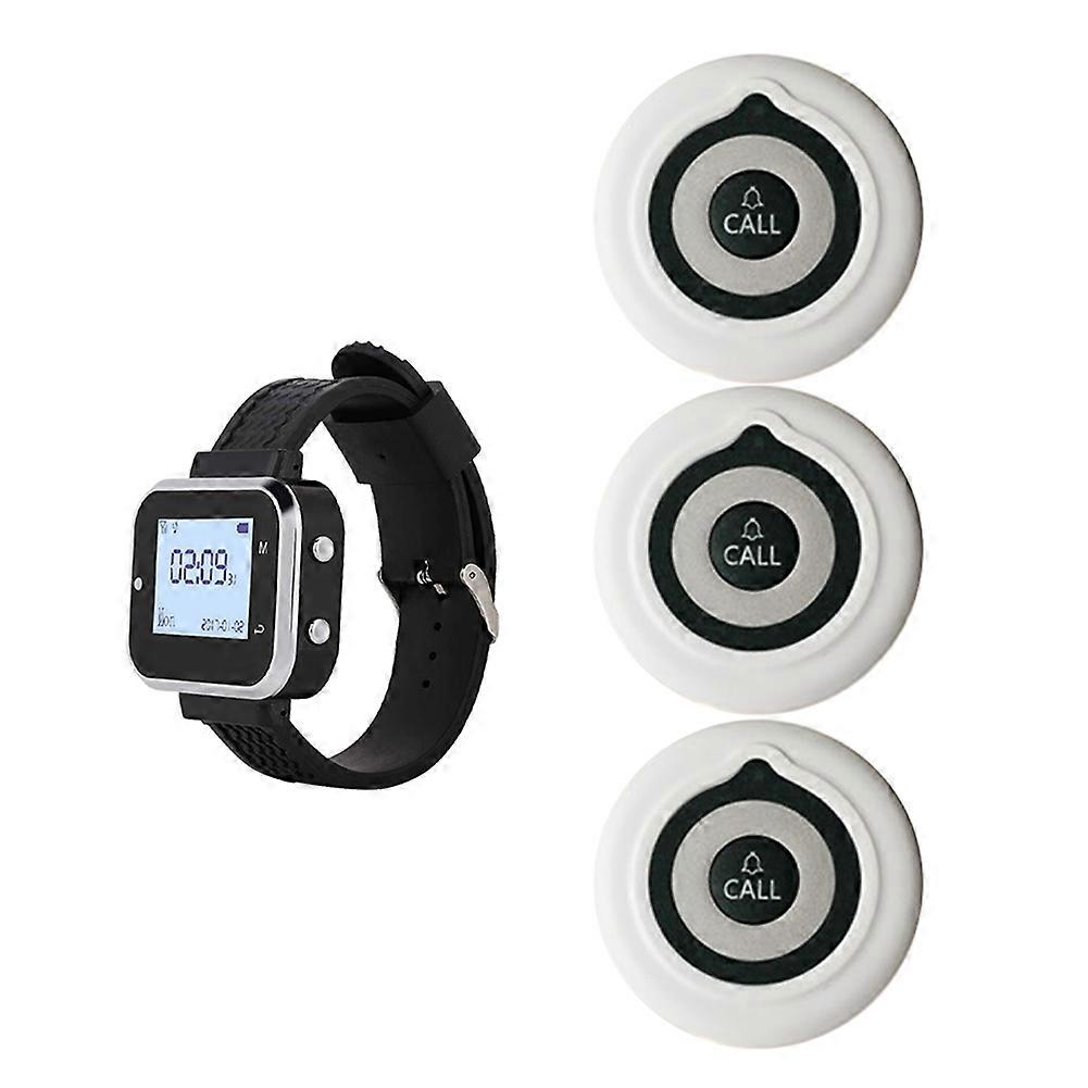 Drahtloses Rufsystem Für Armbanduhren: 3 Rufknopfsender, 1 Armbanduhr-pager Für Restaurants, Cafés Oder Bars (amerikanischer Stecker).