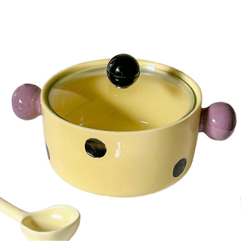 Suppenschüssel Aus Keramik Mit Polka-dots Und Deckel, Praktische Nudelschüssel, Suppenschüssel Aus Porzellan Mit Zwei Henkeln, Spiralnudelschüssel