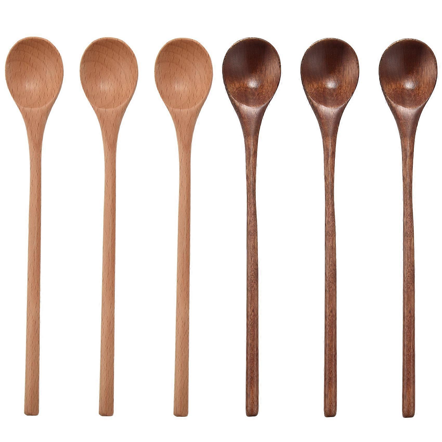 Set Aus 6 Langstieligen Holzlöffeln Für Die Küche.