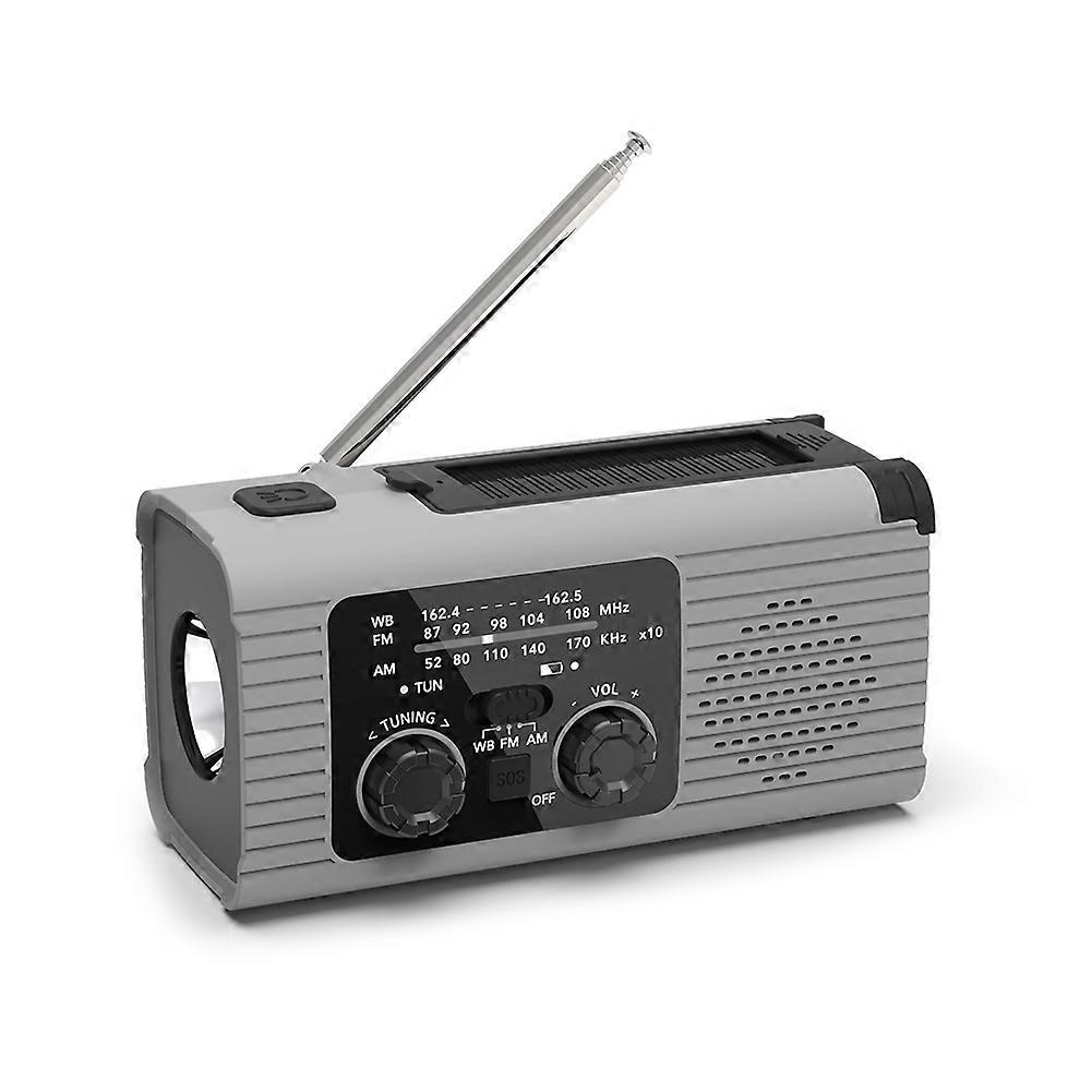 Tragbare 2000mah Led-notleuchte Mit Sos-radio, Solaraufladbar Und Fm-radio, Grau, Ideal Für Camping Und Outdoor-aktivitäten.