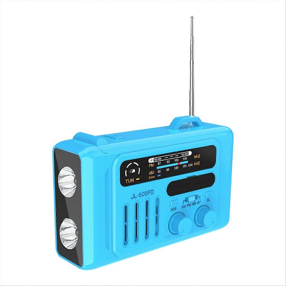 Multifunktionales, Tragbares, Solarbetriebenes Am/fm/noaa-handkurbelradio Mit Bluetooth-lautsprecher Und Led-leseleuchte Für Den Außeneinsatz.