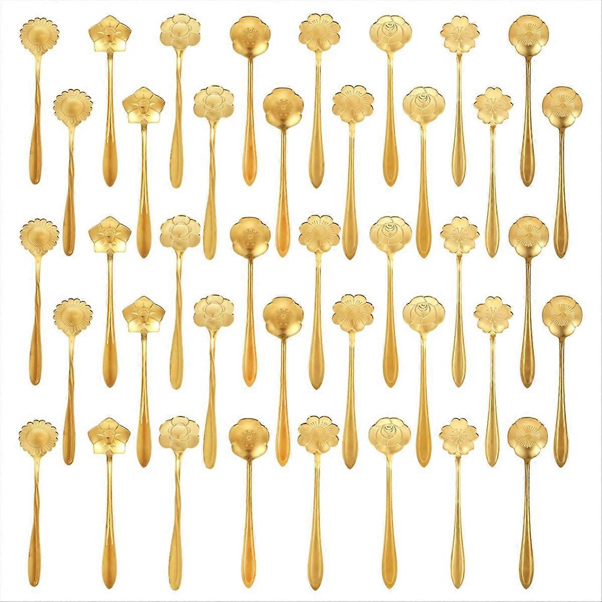Set Aus 40 Goldfarbenen Edelstahl-teelöffeln, 12,5 Cm (5 Zoll) Lange Florale Dessertlöffel, Mokka-kaffeelöffel Für Küche, Café Und Bar.