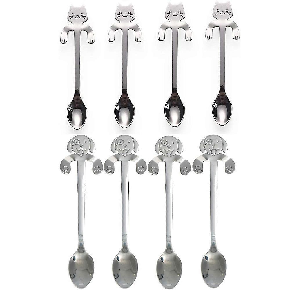 Set Aus 4 Edelstahl-teelöffeln, Einem Hundelöffel Und 4 Katzenlöffeln