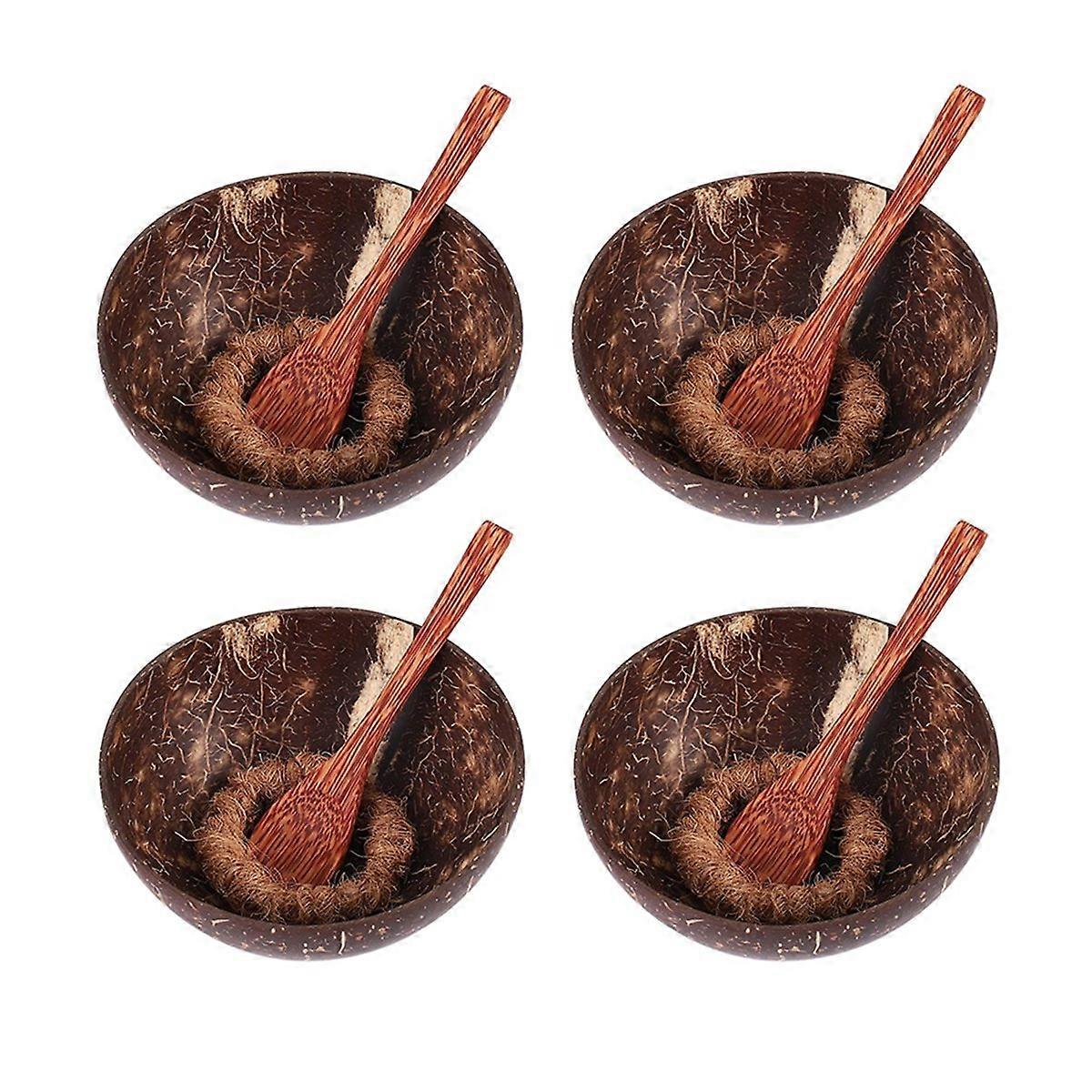 Set Aus Natürlichen Kokosnussschalen Mit Löffel Und Ständer, Ideal Für Eiscreme, Desserts, Reis, Snacks Und Nüsse.