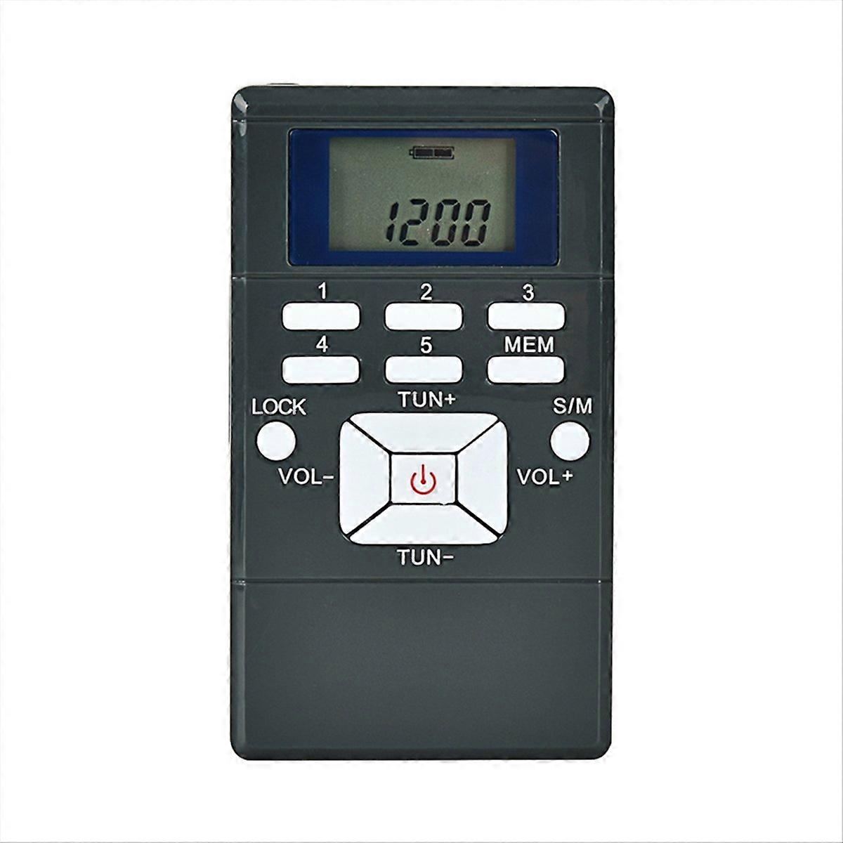 Mini-fm-stereoradio Mit 1,2-zoll-digitaluhr, Empfänger Für Simultanübersetzung, Clip-on-radio Mit Kopfhörern, Anthrazitgrau.