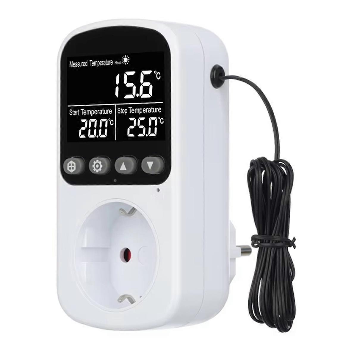Digitales Steckdosenthermostat Mit Timer, Temperaturfühler, Heiz-/kühlschalter, 16 A, Hintergrundbeleuchtung, Europäisches Format.