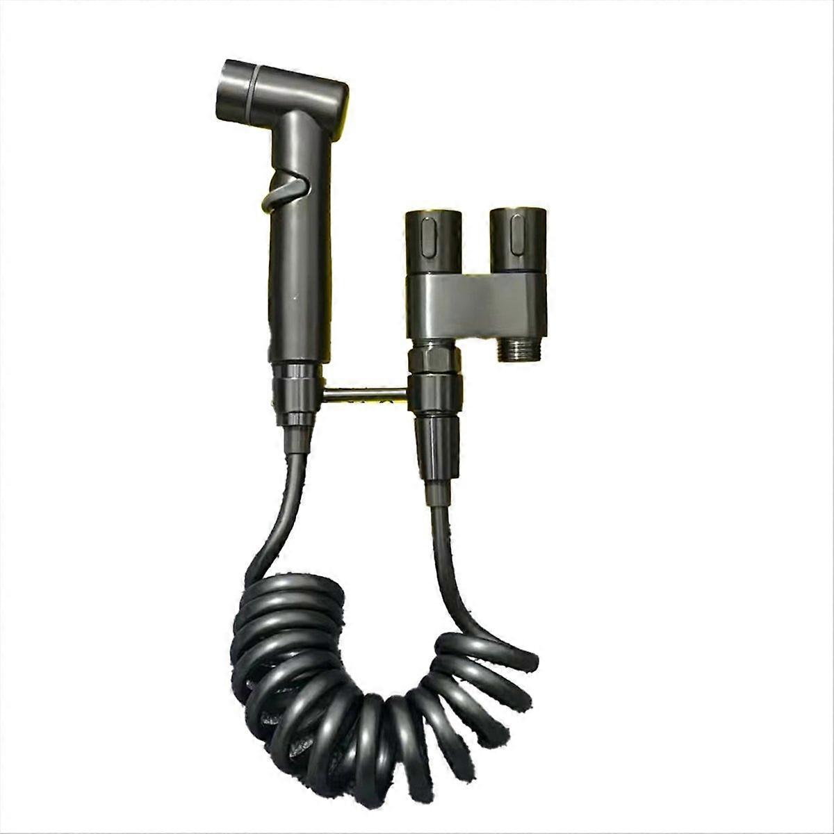 Tragbares Bidet Für Haushaltstoiletten, Edelstahl, Doppelauslauf, Eckarmatur, Druckspüldüse, Grau