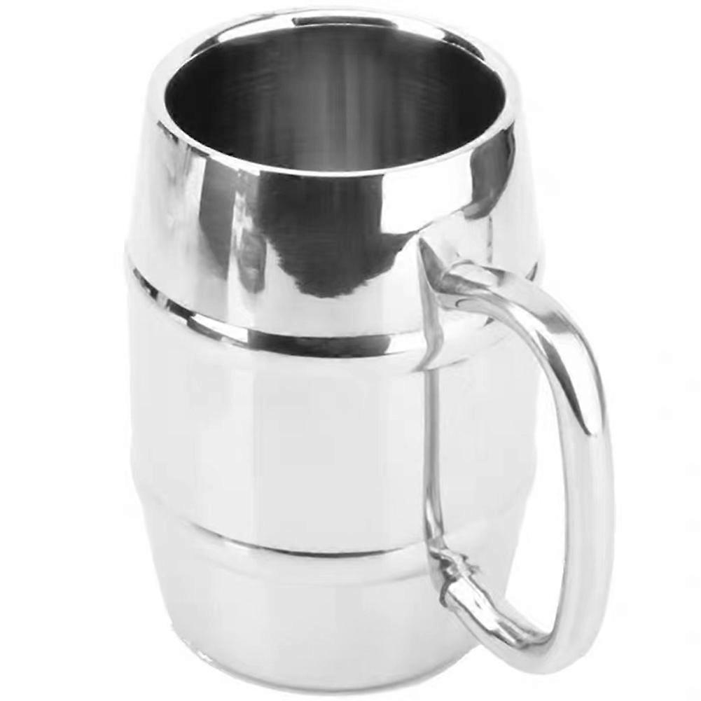 Doppelter Bierkrug Aus Edelstahl (500 Ml), Westlicher Stil, Mit Henkel, Ideal Für Camping Und Outdoor-aktivitäten. Tragbarer, Isolierter Kaffeebecher Mit Henkel.