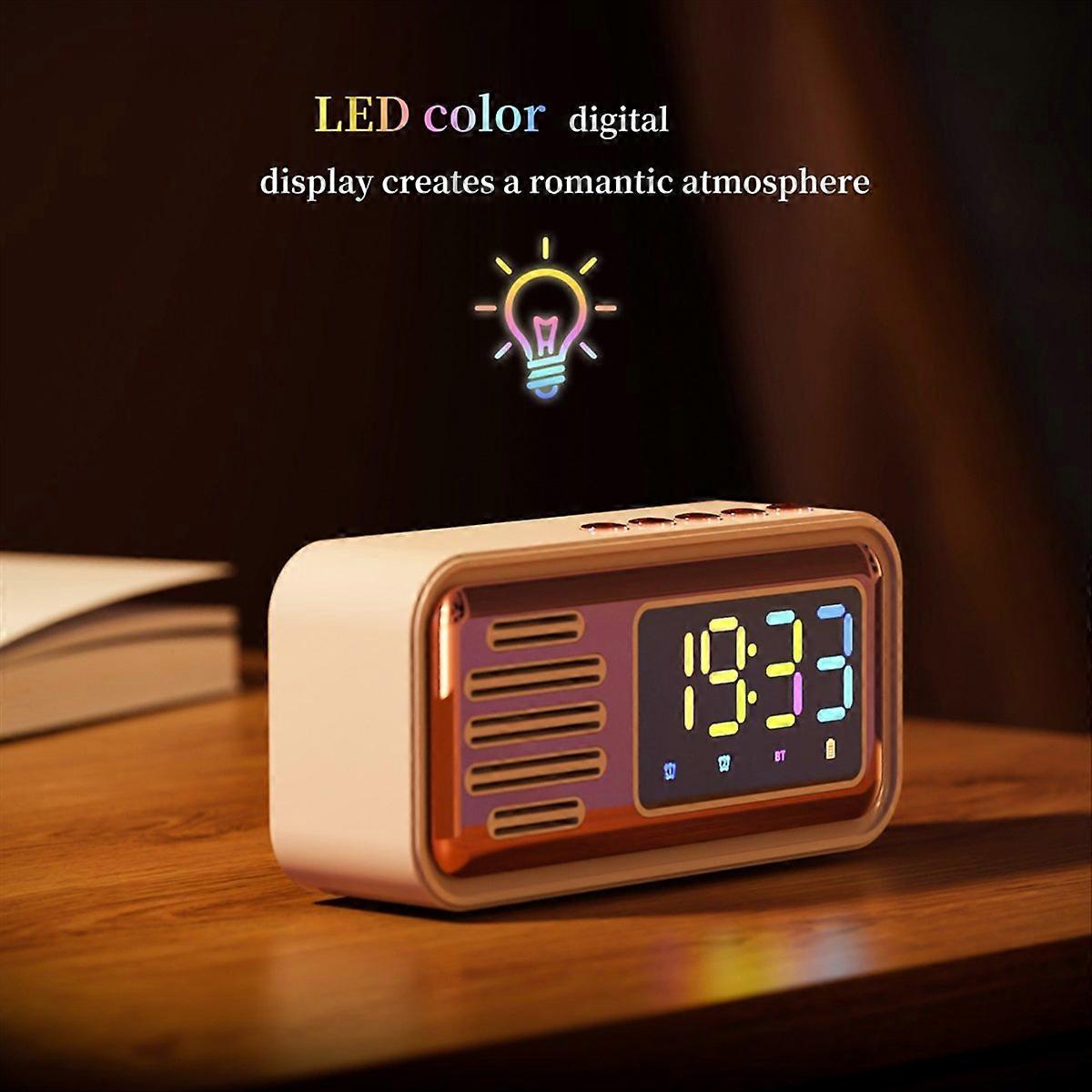 Retro-multifunktions-bluetooth-lautsprecher Mit Farbigem Led-digitaldisplay, Uhr Und Wecker, Tischlautsprecher, Beigefarbenes Geschenk