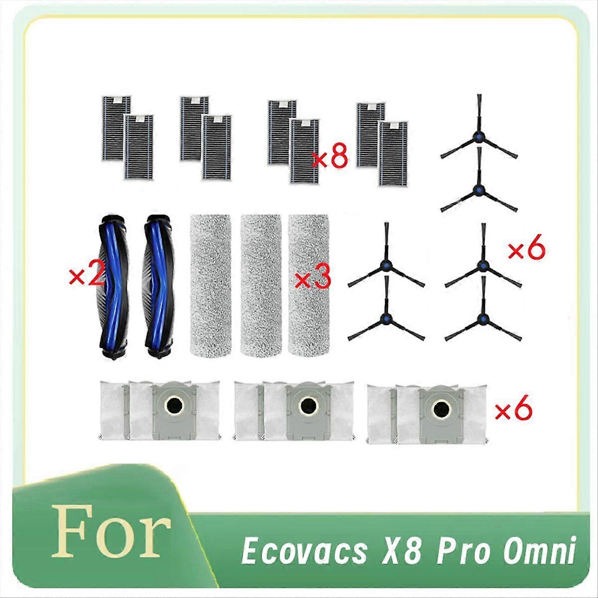 Set Mit 25 Zubehörteilen Für Den Omni X8 Pro Saugroboter: Seitenbürste, Hepa-filter, Reinigungstuch Und Staubbeutel.