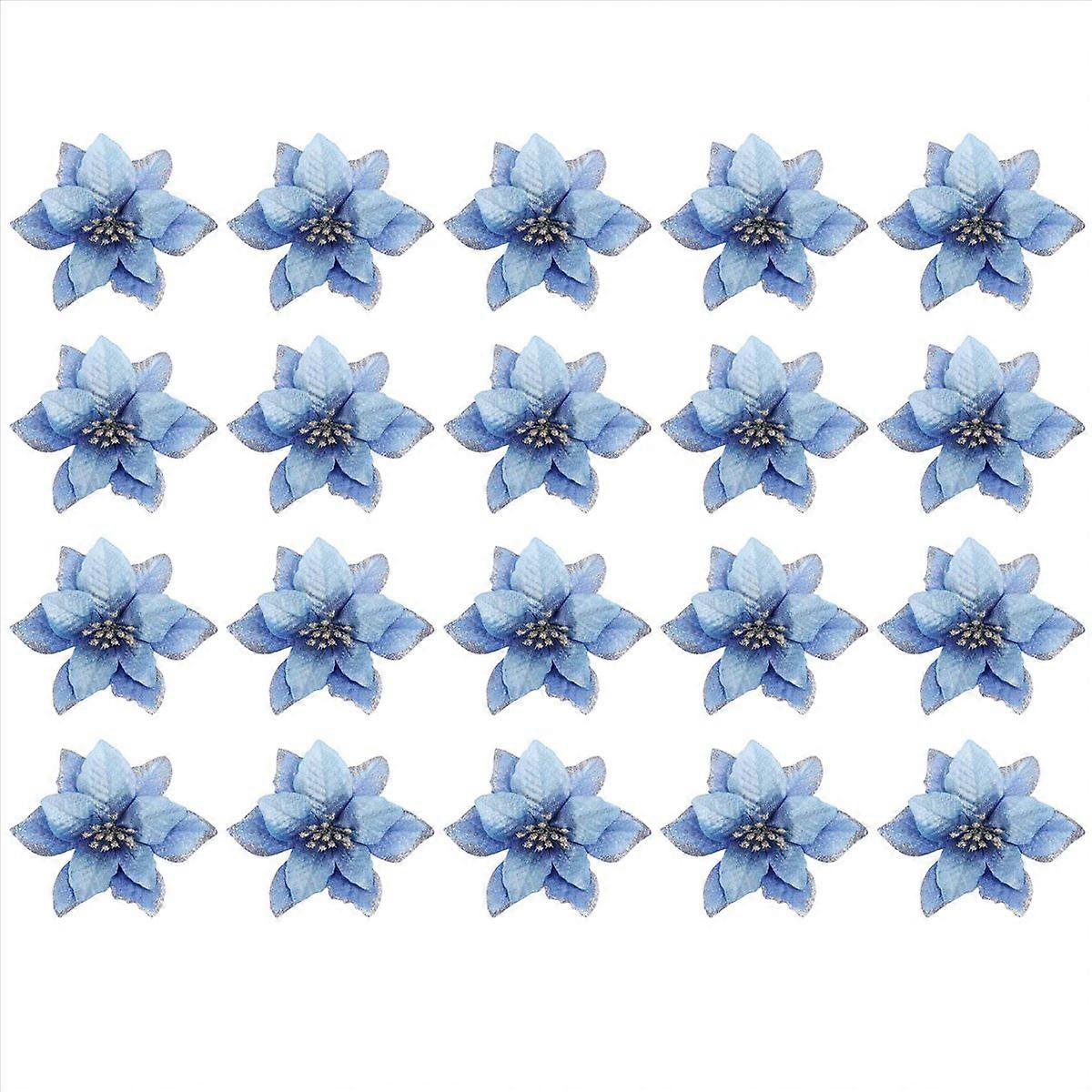 Glitzernde Künstliche Weihnachtsblumen (20 Stück) Für Hochzeiten Oder Weihnachten (blau)