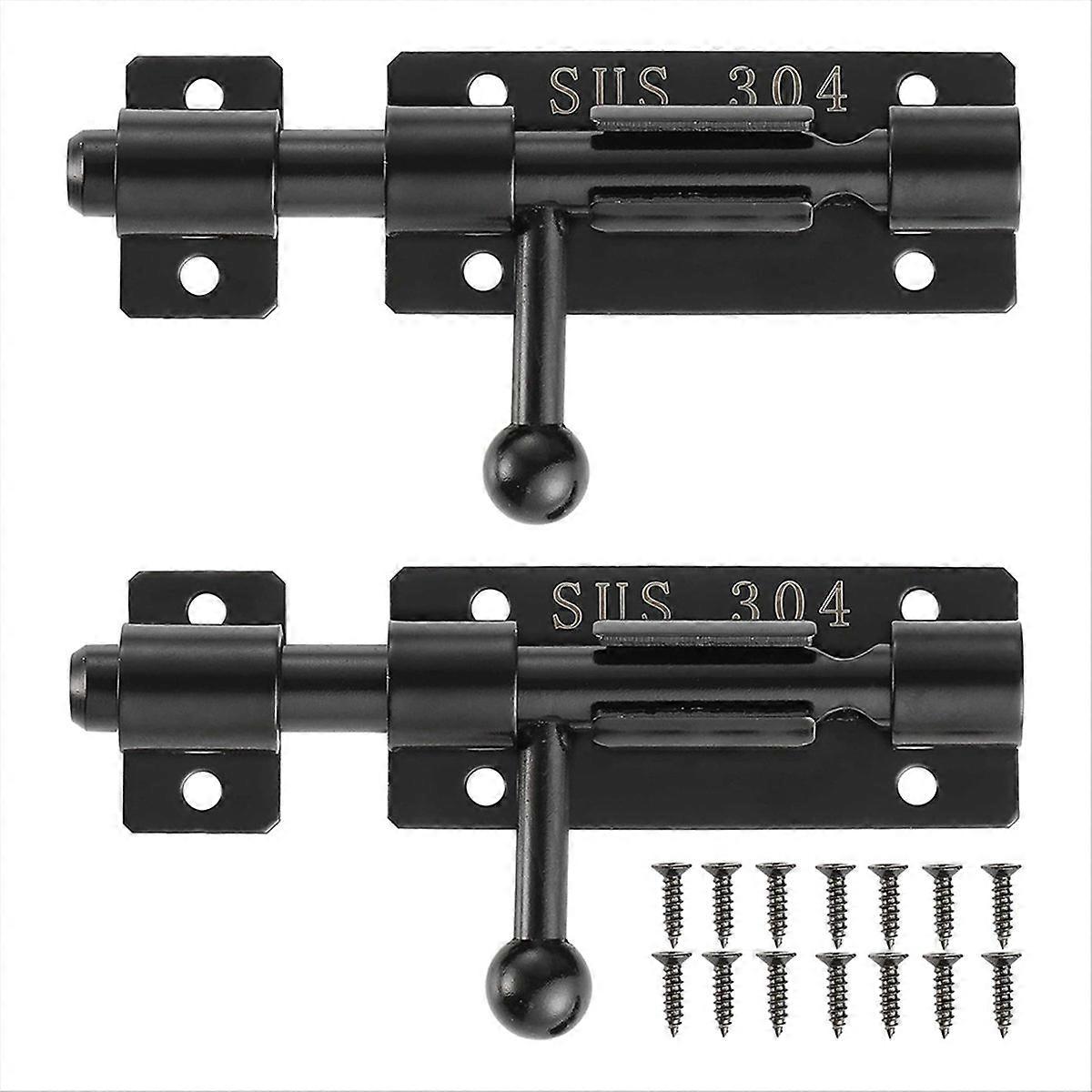 Zylindertürschloss Mit Vorhängeschlossloch, Schiebeschloss Aus Edelstahl 304, 10 Cm (4 Zoll), Mattschwarz, 2er-pack
