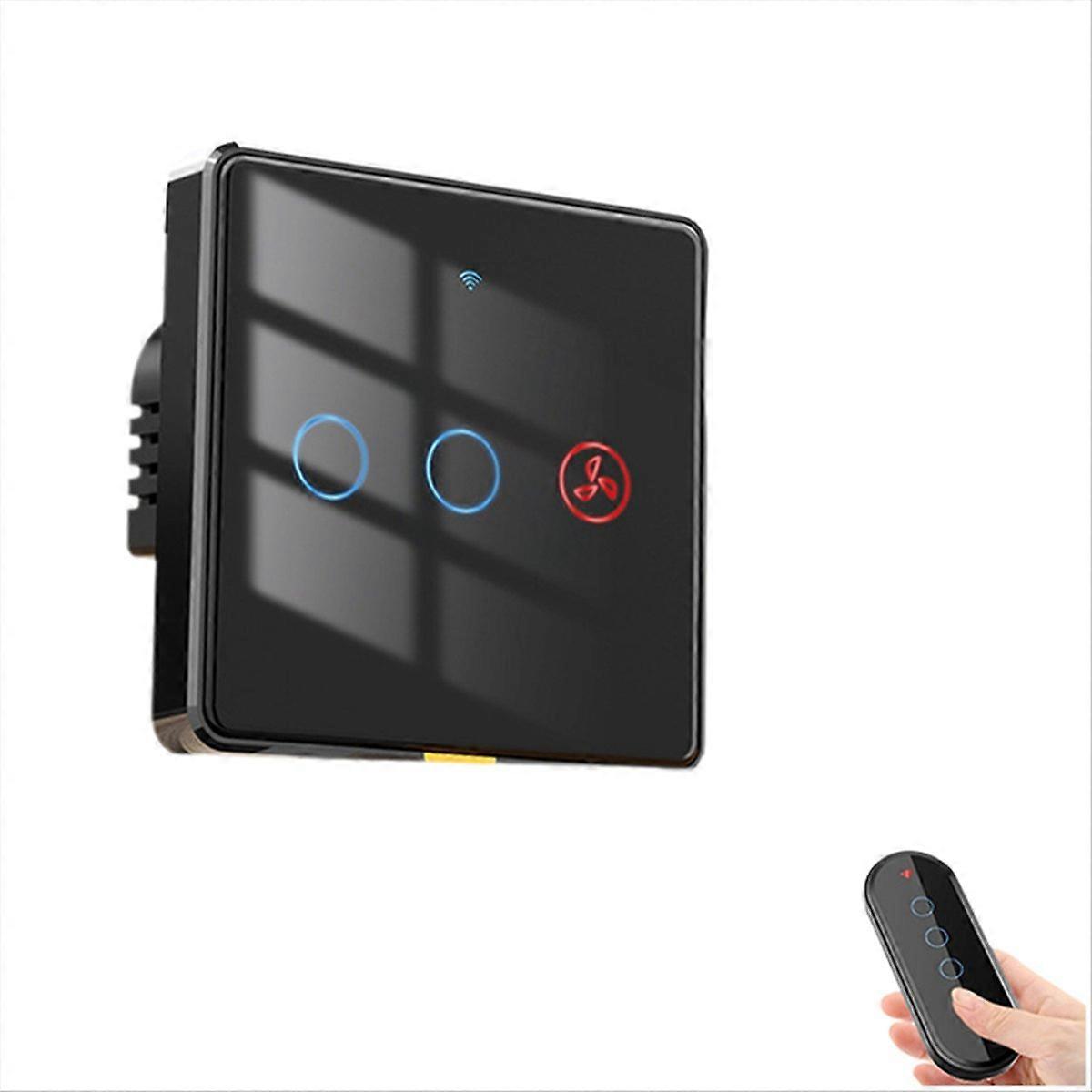 Intelligenter Schalter Für Ventilator Und Licht, 2-wege, Rf433-fernbedienung, Wand-touch-schalter, Tuya Smart App, Sprachsteuerung, Schwarz