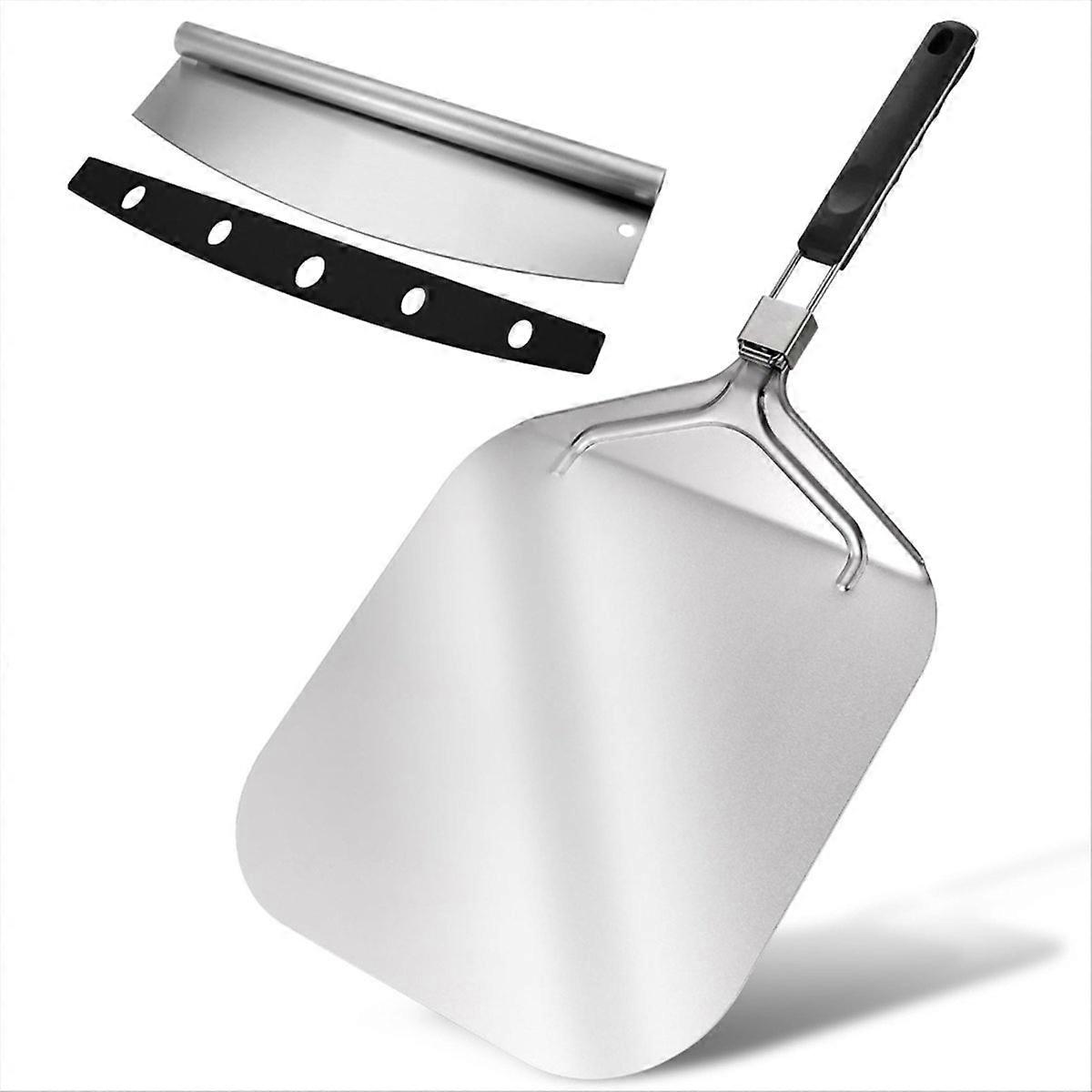 Pizzaschaufel (30 Cm), Pizzawender Mit Pizzaschneider (30 X 40 Cm), Pizzaschaufel Aus Metall Mit Klappbarem Griff.