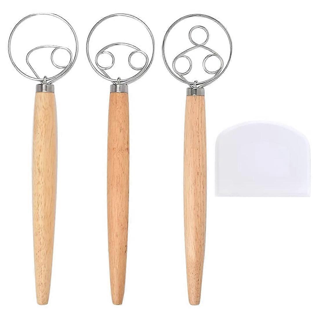 Set Aus 3 Dänischen Teigrührern, Mit Schaber Für Gebäck- Oder Pizzateig Usw.