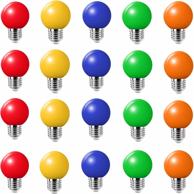20pcs 3w E27 Ampoule Couleur, Ampoule Led Couleur Unique, 100lm Lampe De Noël 220v Partie Petite Bulle De Couleur, 180 ° Ampoule Led (4 Par Couleur)