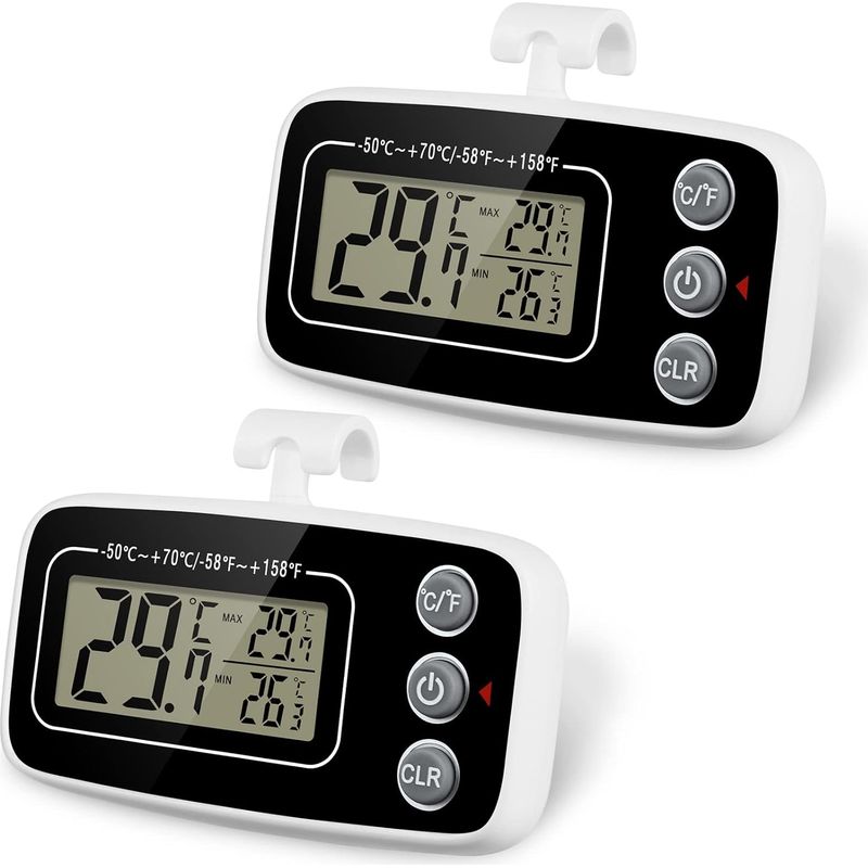 Thermomètre De Réfrigérateur, 2 Thermomètres De Congélateur Étanches Avec Crochet Fonction D'Enregistrement Max/min Écran Lcd Facile À Lire Parfait Pour La Maison (blanc Et Noir)