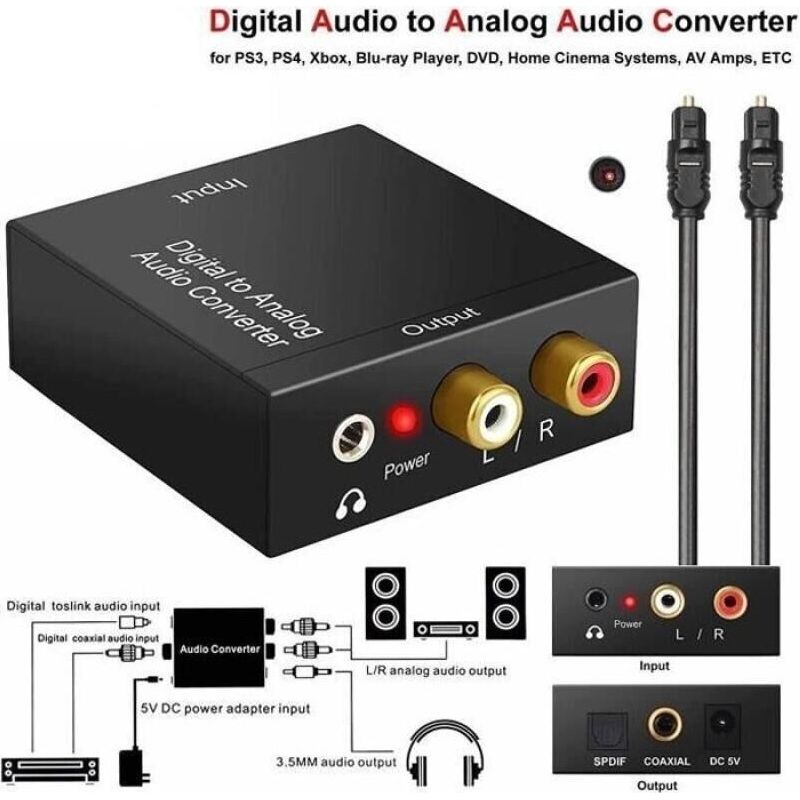 Audio Convertisseur Numérique Vers Analogique 192khz Dac, Digital Spdif Optique Coaxial Vers Analogique Stéréo Aux Recepteur Audio
