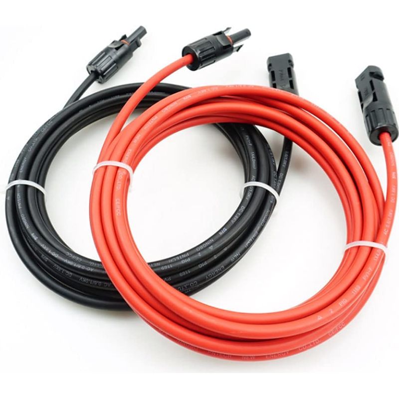 Câble Solaire 4 Mm² – Longueur 2 M (1 M Noir + 1 M Rouge) – Connecteurs M-c-4 Inclus – Tension 1000v Cc, Courant 30a