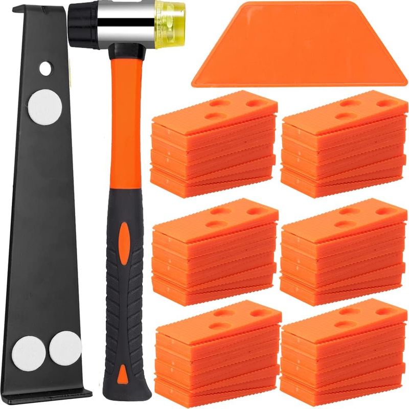 Kit D'Installation Pour Sol Stratifié,kit Pose Parquet Stratifié Avec 60 Entretoises Bloc De Frappe, Barre De Traction Robuste Et Maillet En Fibre De Verre, Poignée Souple Antidérapante